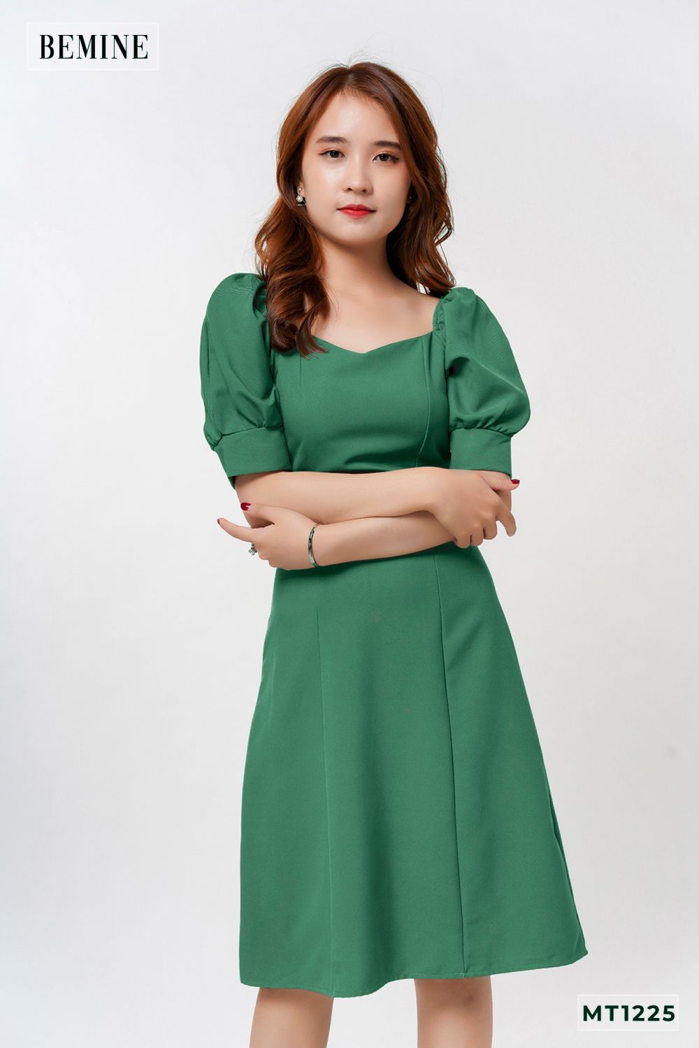 MT1225XANH - Đầm suông cổ tym tay phồng