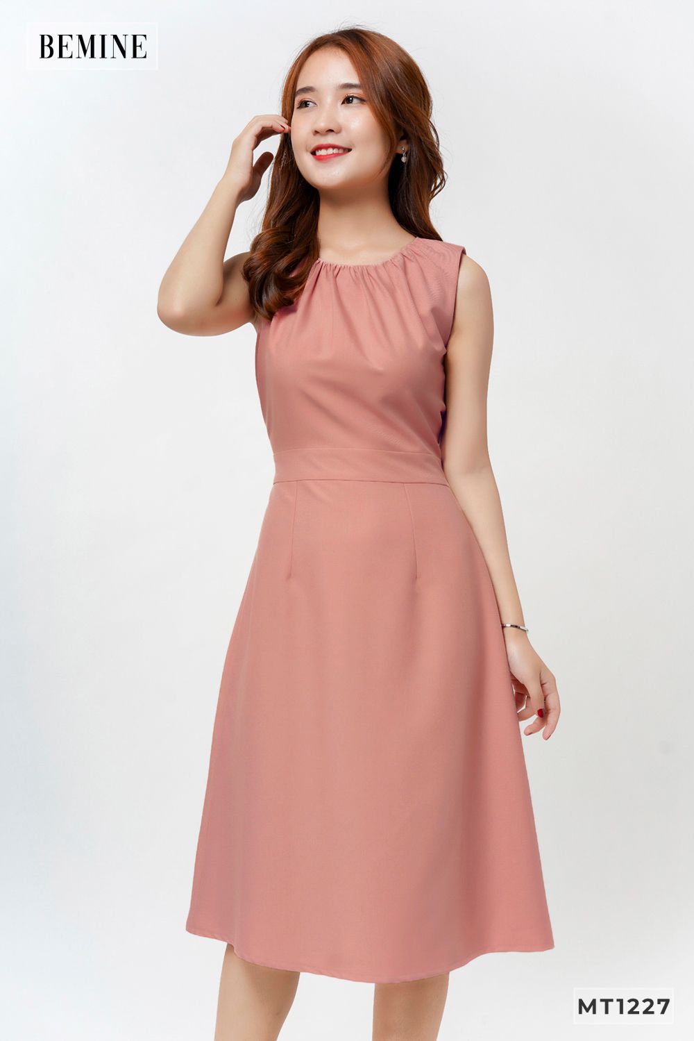 MT1227HONG - Đầm sát nách nhún cổ