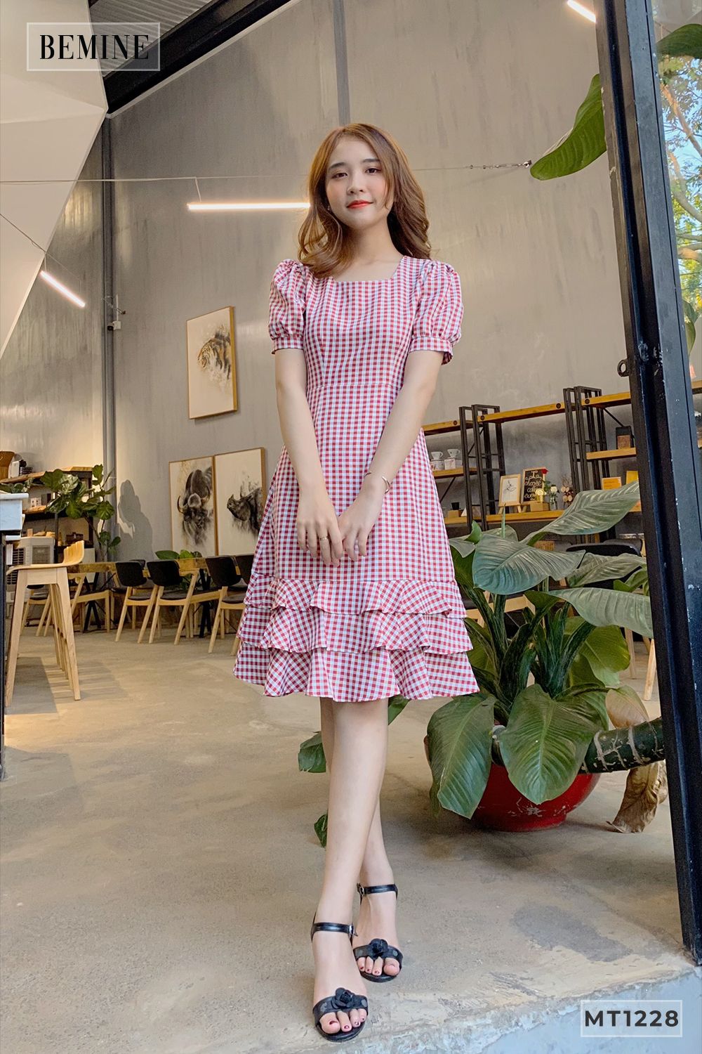 MT1228DO - Đầm caro nhí bèo lai
