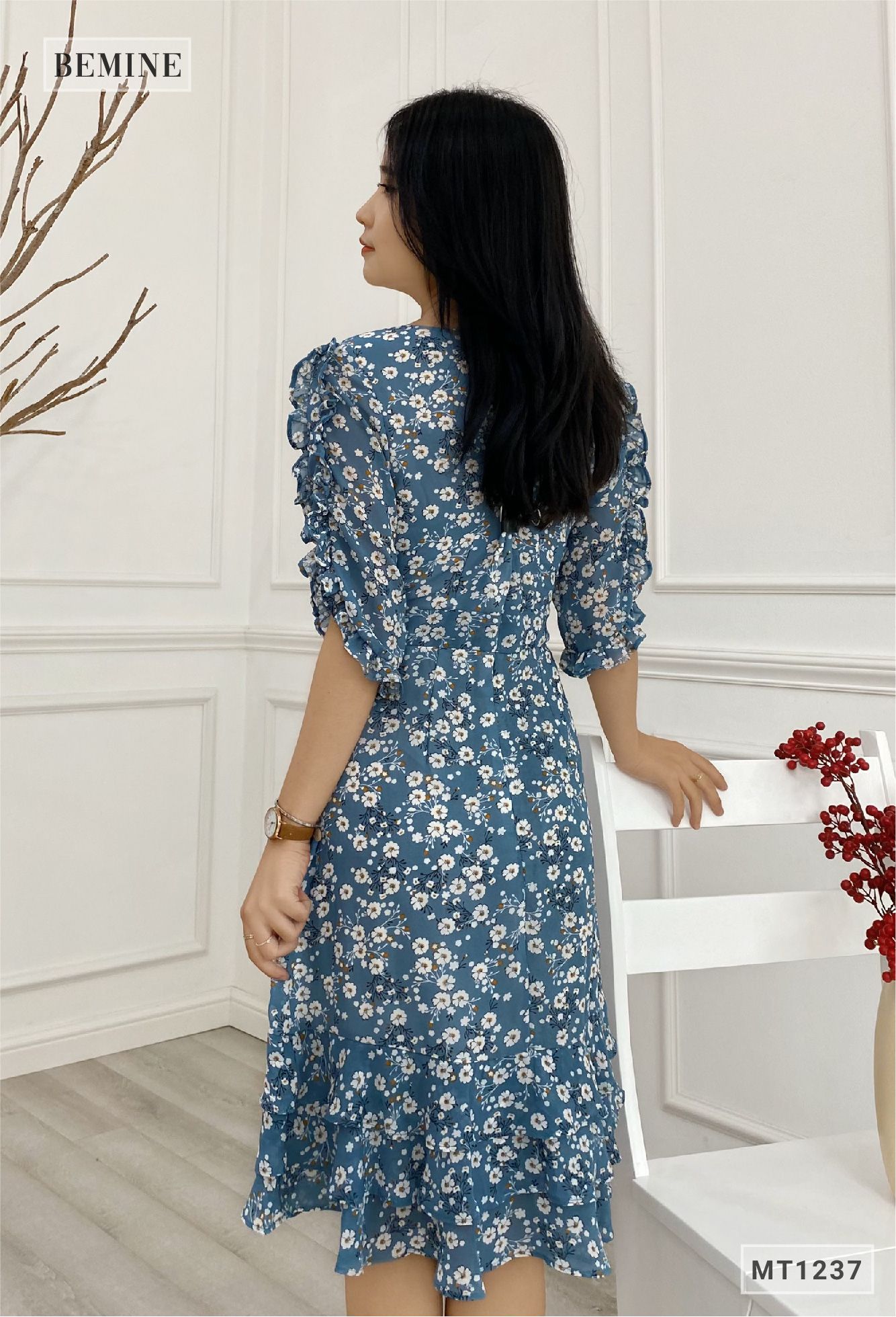 MT1237XANH - Đầm xòe bèo tay đuôi cá