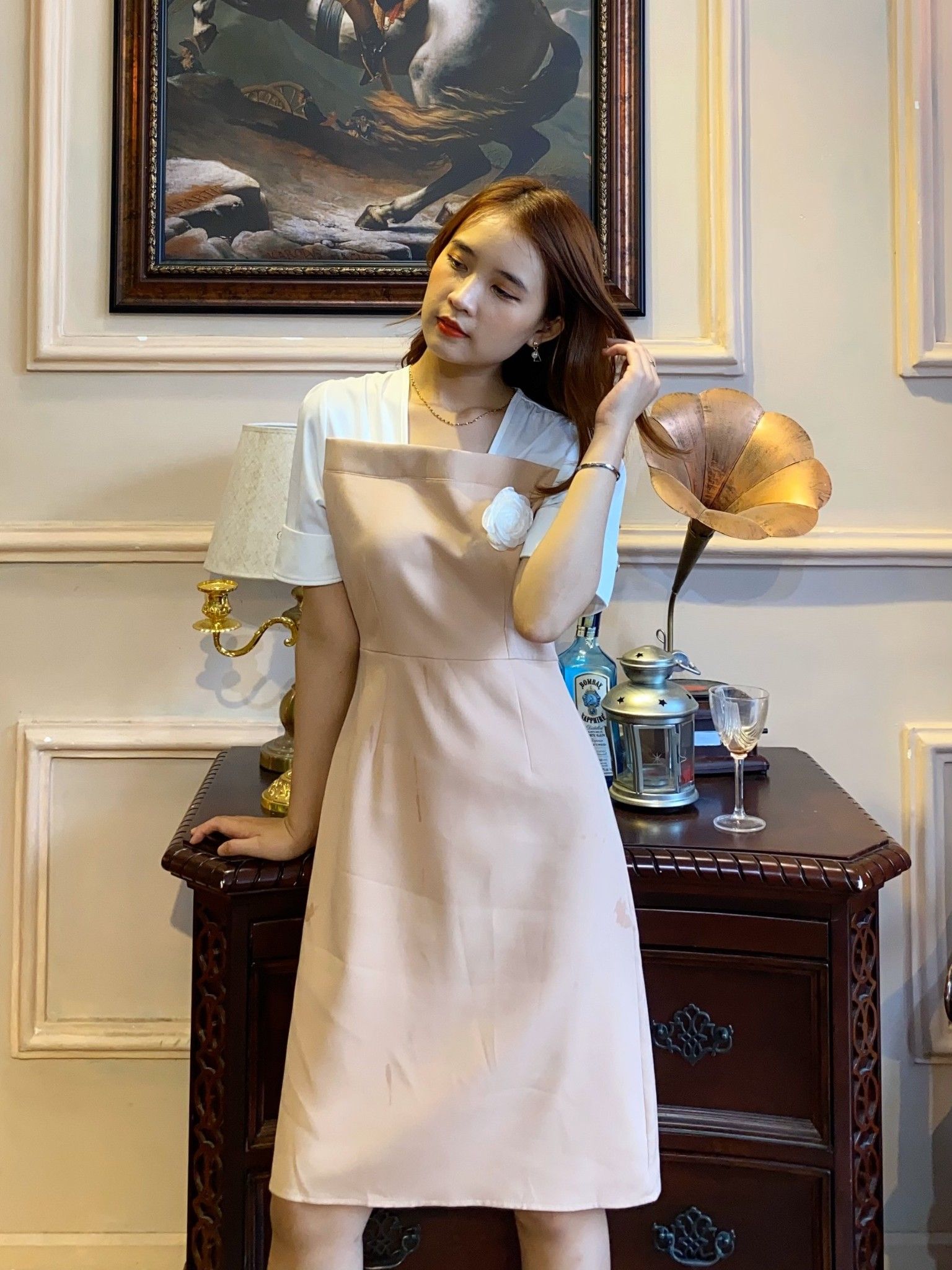 MT1242DA - Đầm tay phối gắn bông