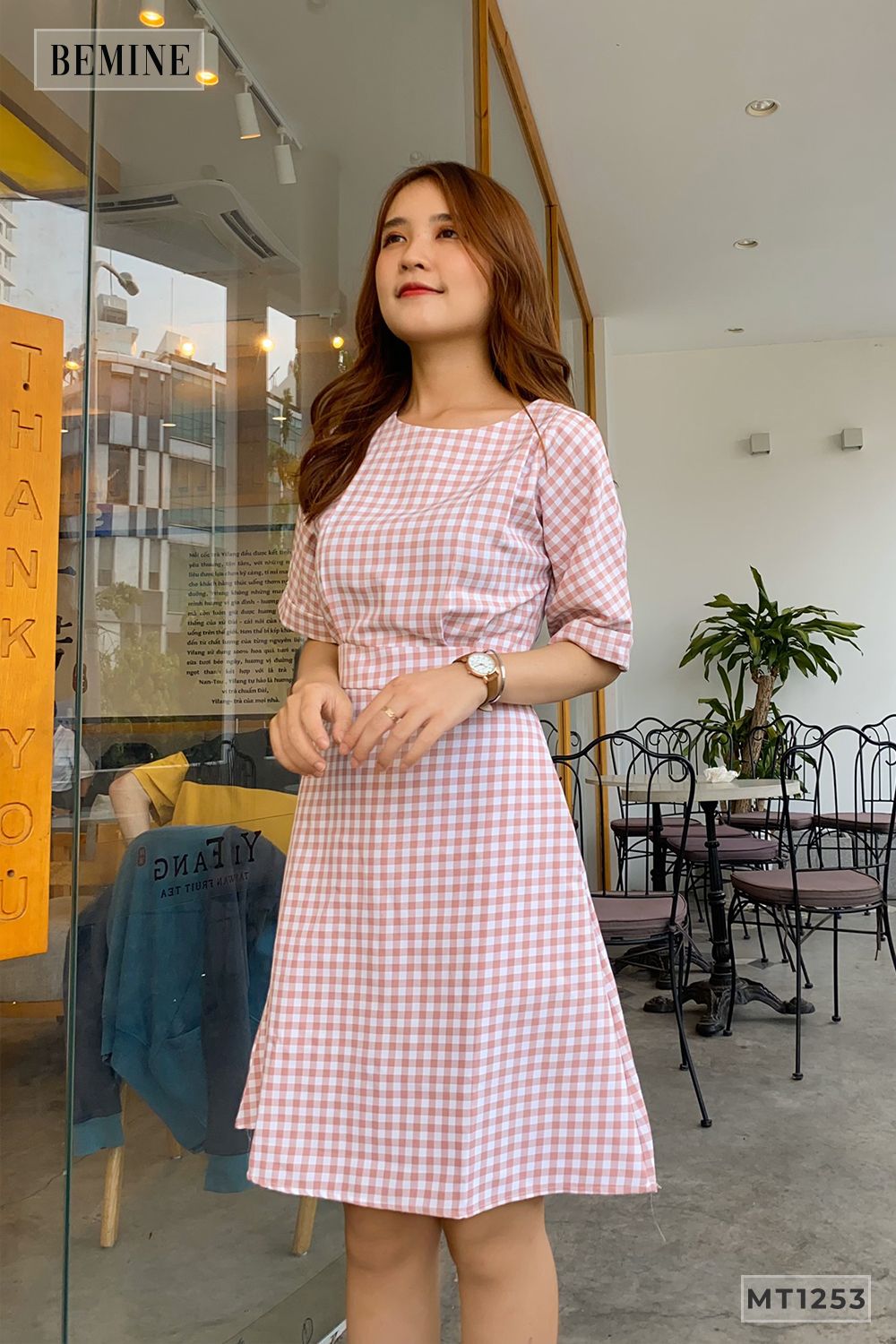 MT1253HONG - Đầm cánh dơi xếp ly ngực