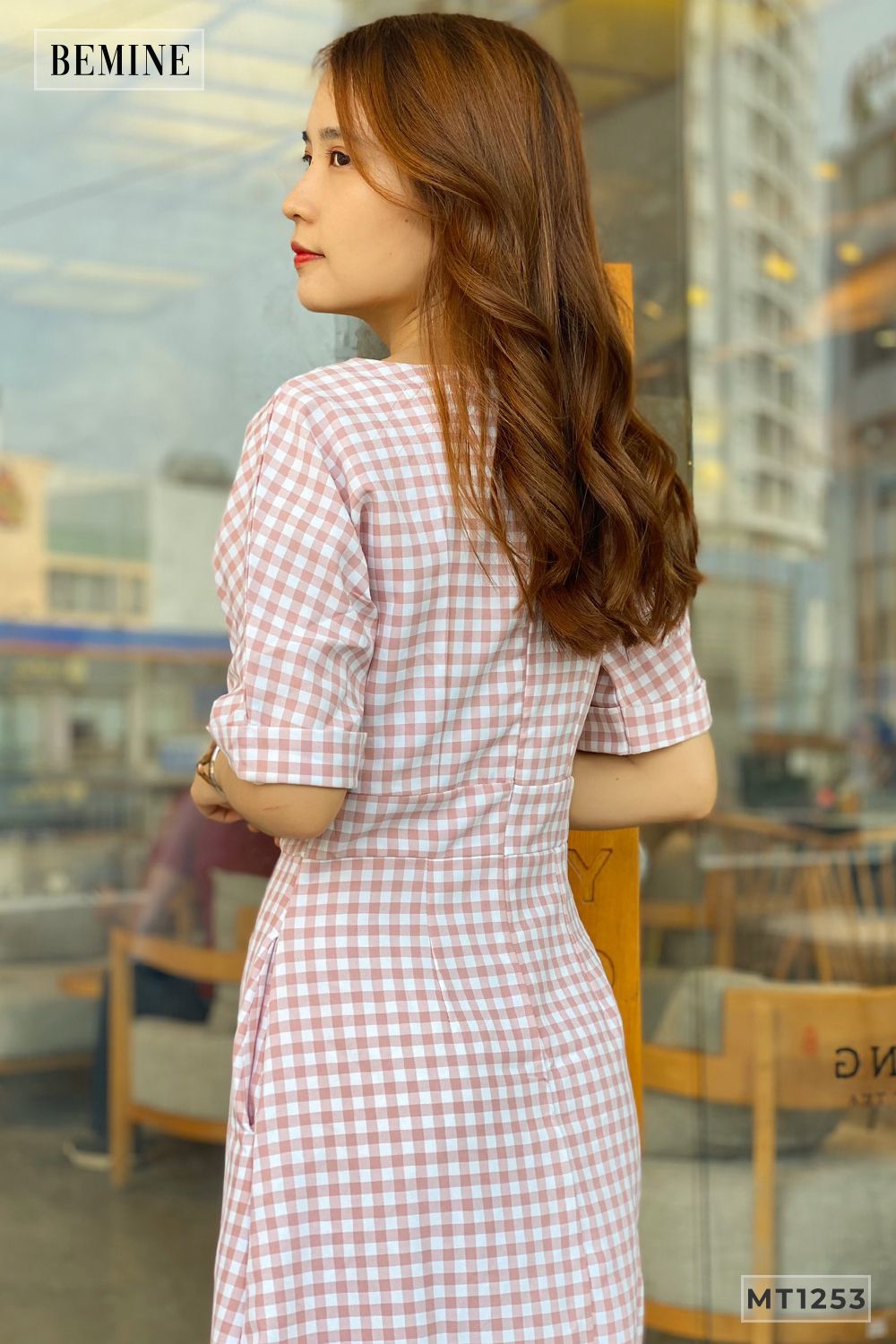 MT1253HONG - Đầm cánh dơi xếp ly ngực