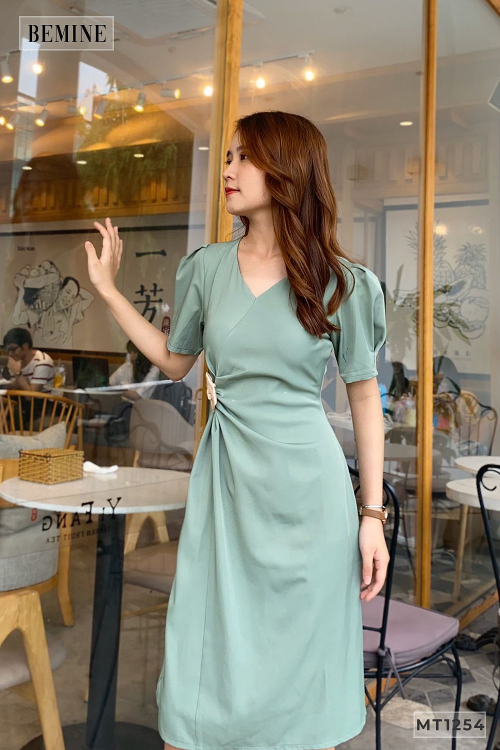 MT1254XANH - Đầm hoa nhúng eo