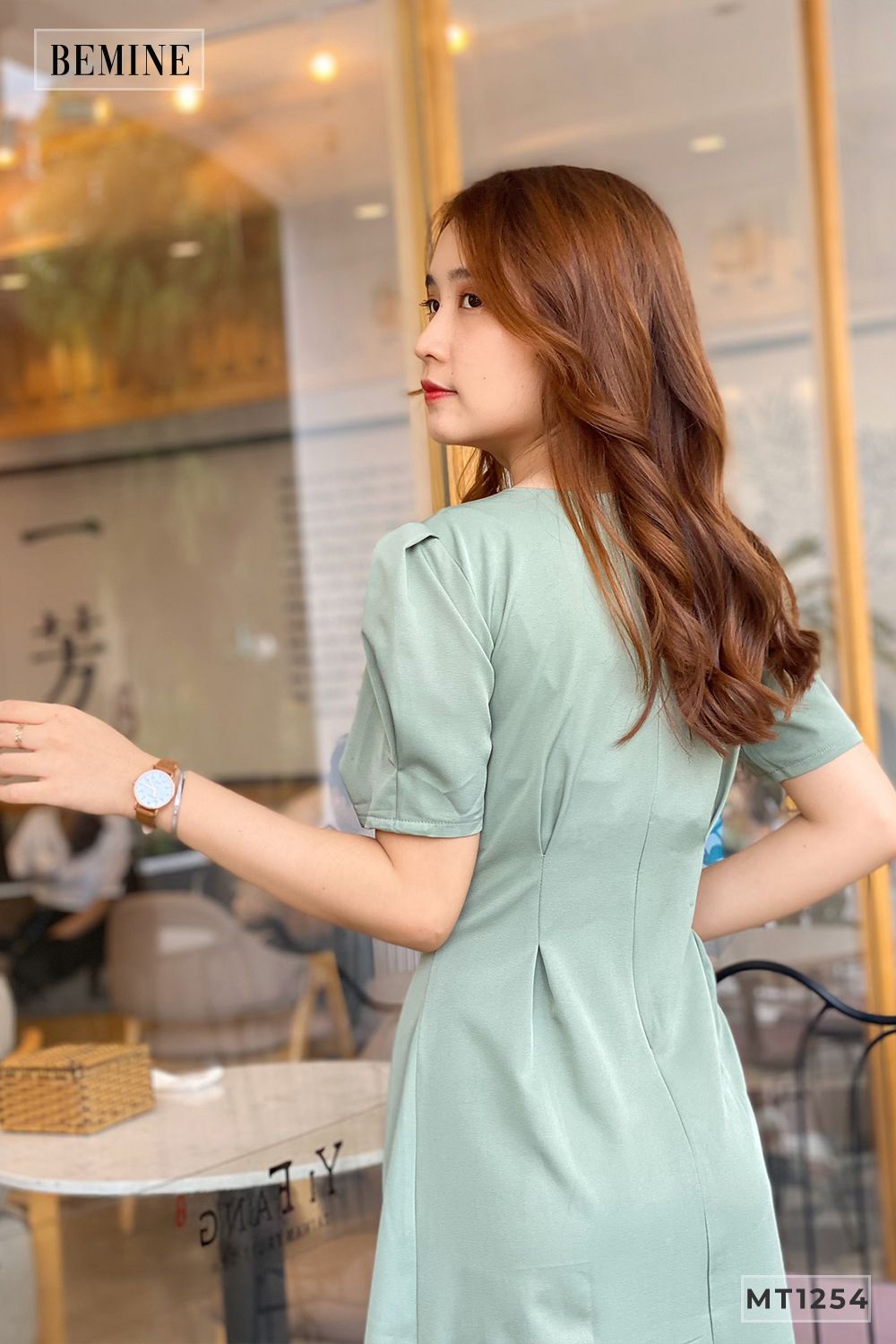 MT1254XANH - Đầm hoa nhúng eo