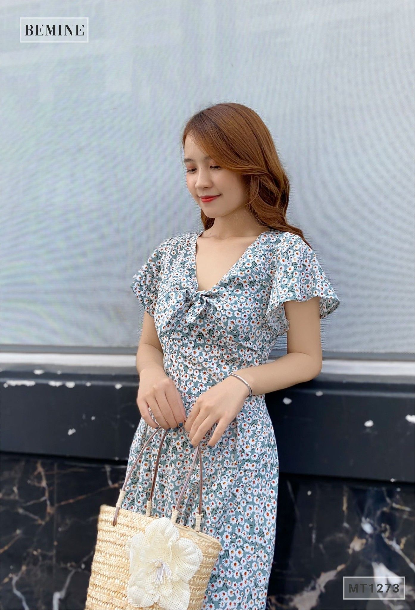 MT1273XANH - Đầm cổ tym tay cánh tiên