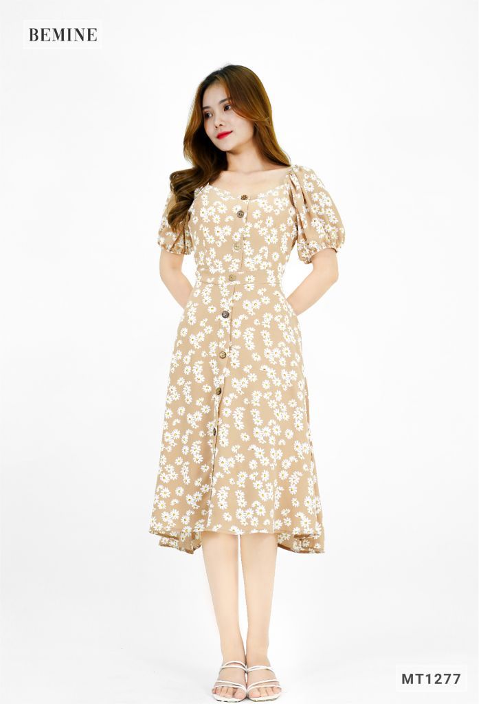MT1277DA - Đầm hoa tay bồng trụ nút
