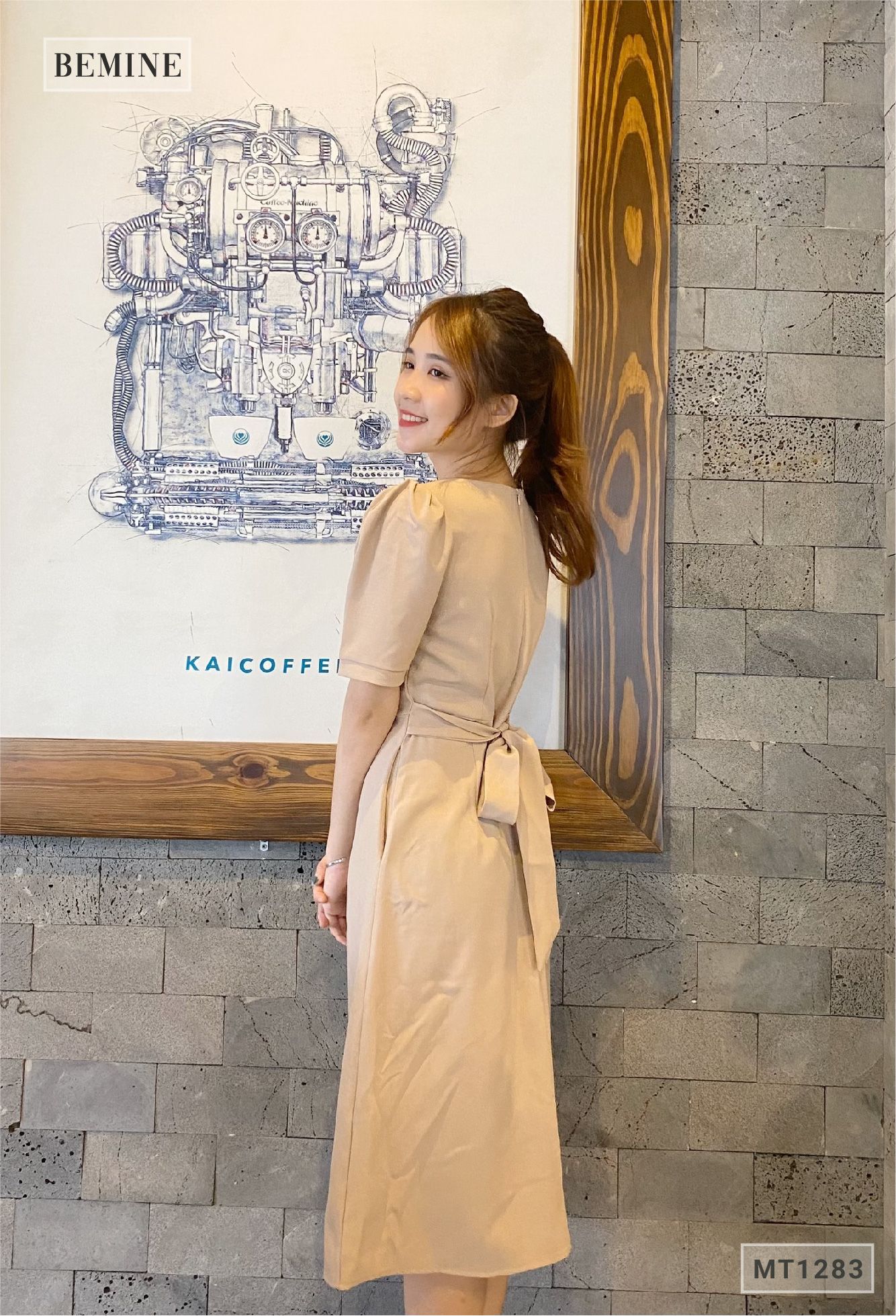 MT1283NAU- Đầm cổ ren cột eo