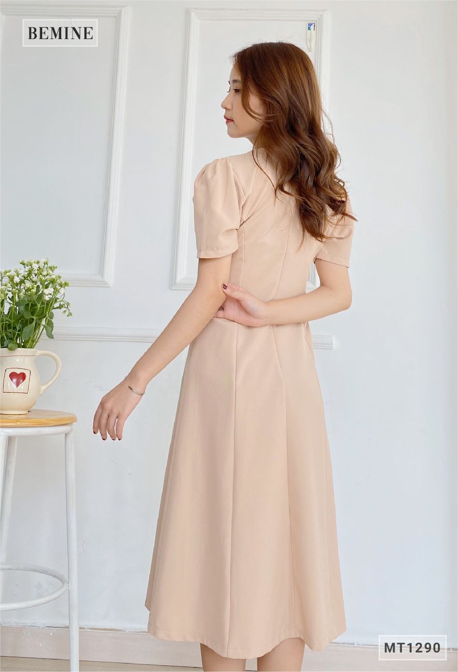 MT1290DA - Đầm xòe tà chéo đính nút