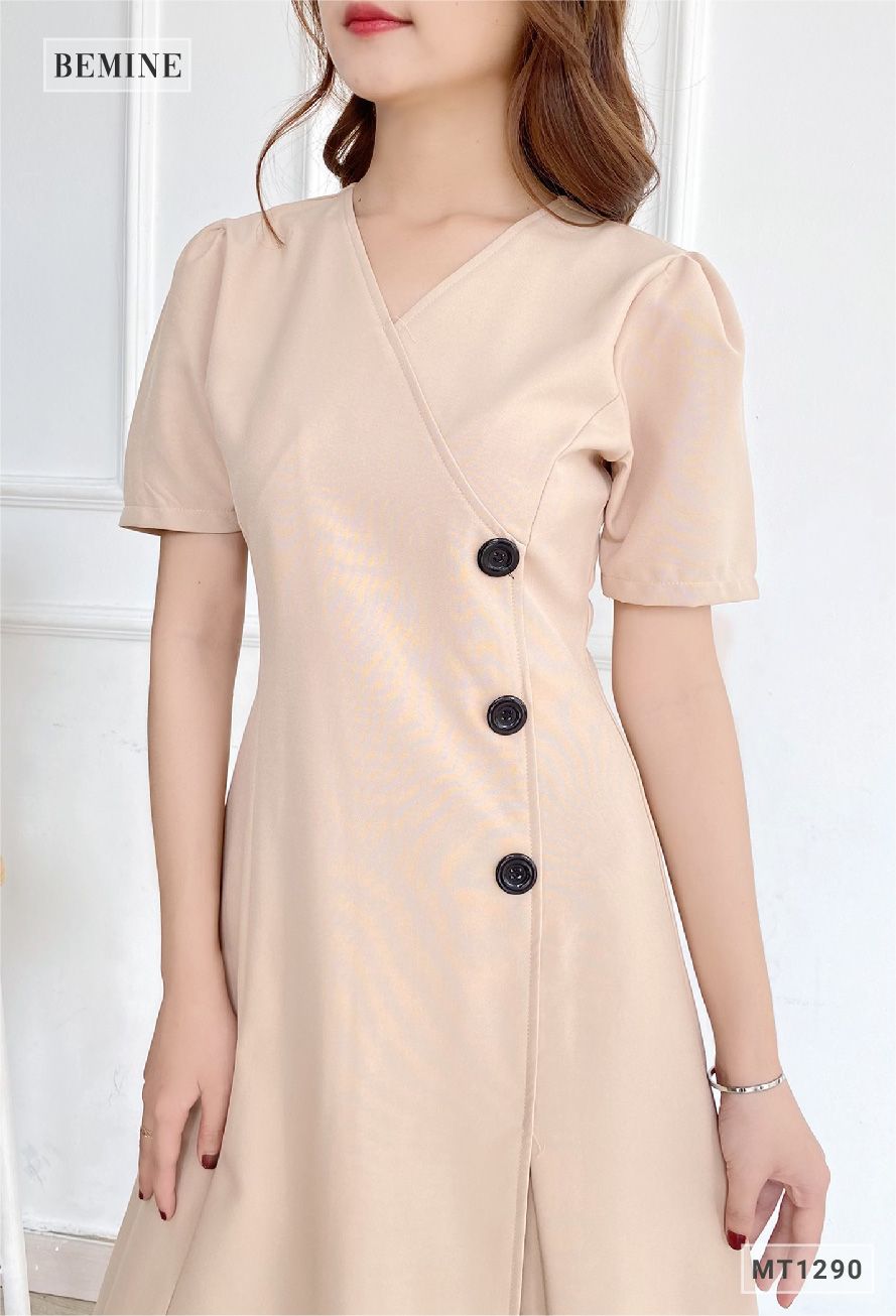 MT1290DA - Đầm xòe tà chéo đính nút