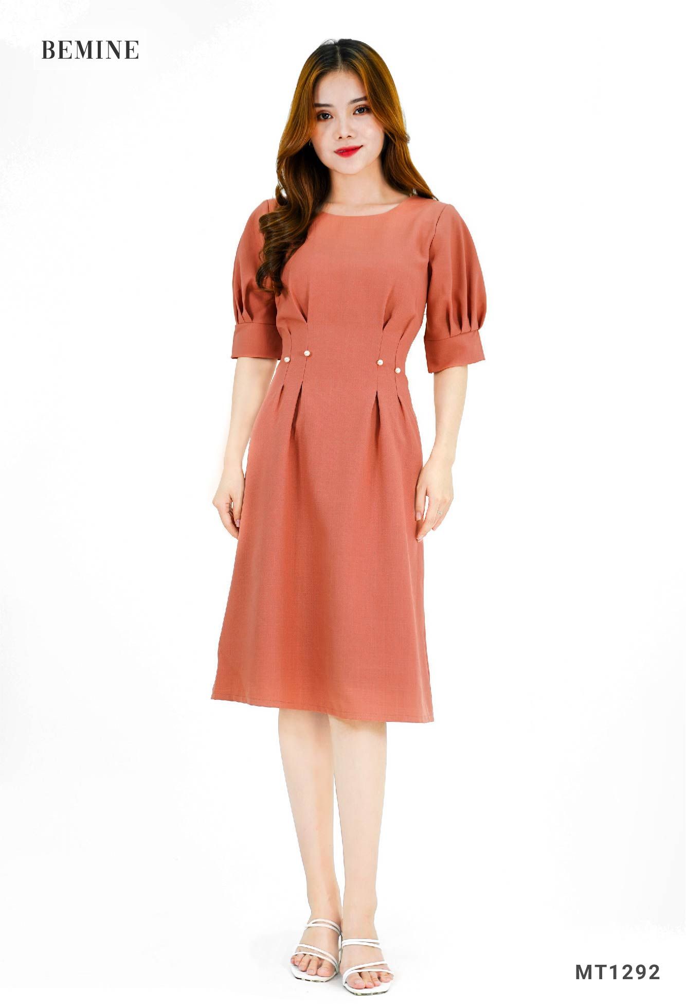 MT1292GACH - Đầm xếp ly eo đính châu