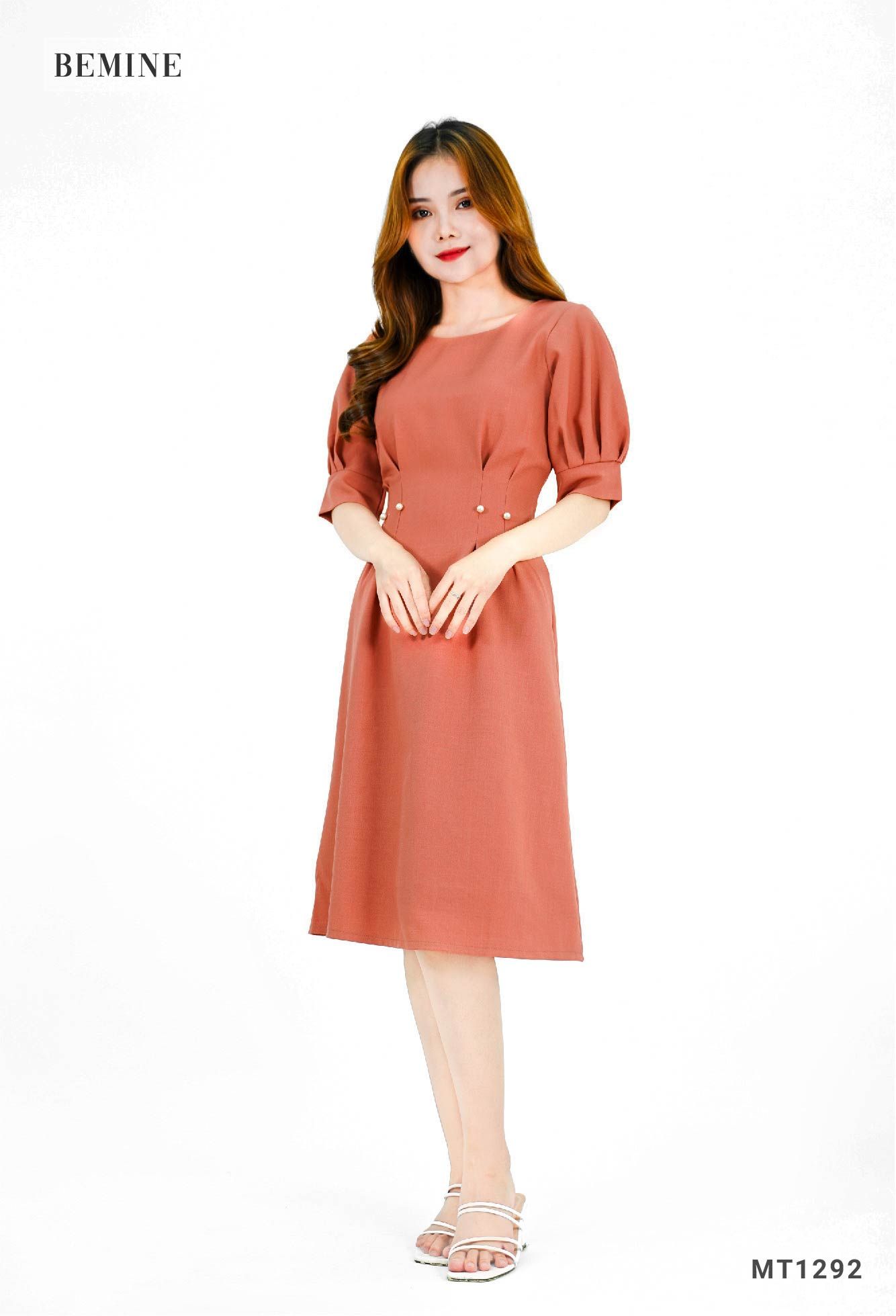 MT1292GACH - Đầm xếp ly eo đính châu