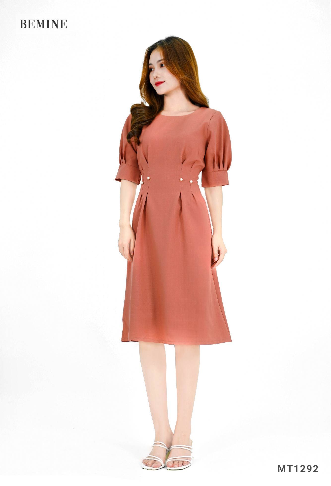 MT1292GACH - Đầm xếp ly eo đính châu
