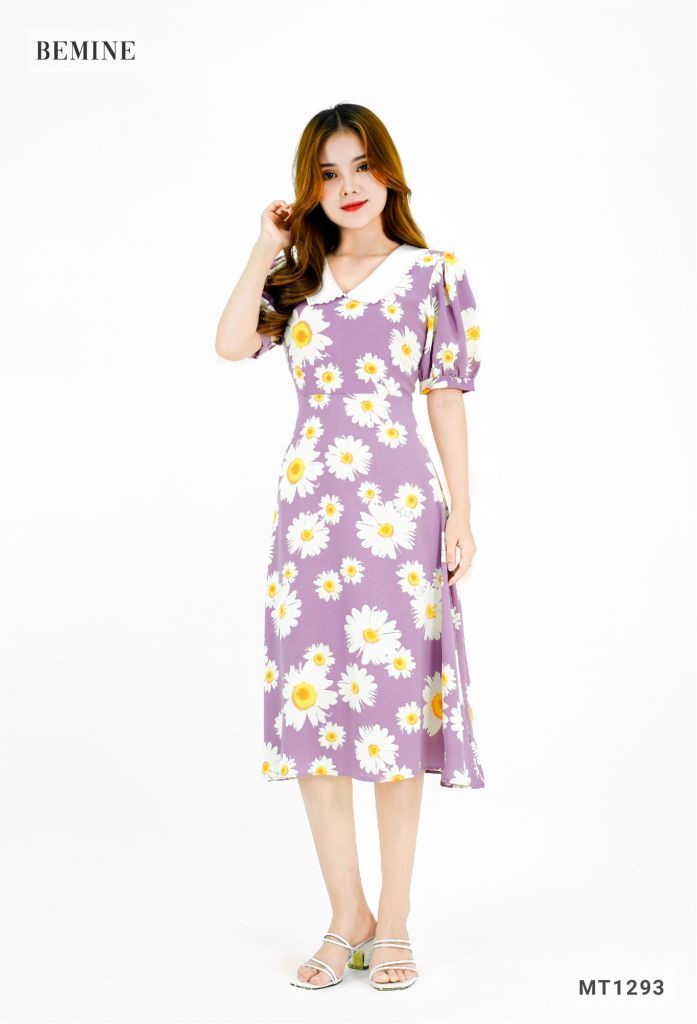 MT1293TIM - Đầm hoa cổ phối ren
