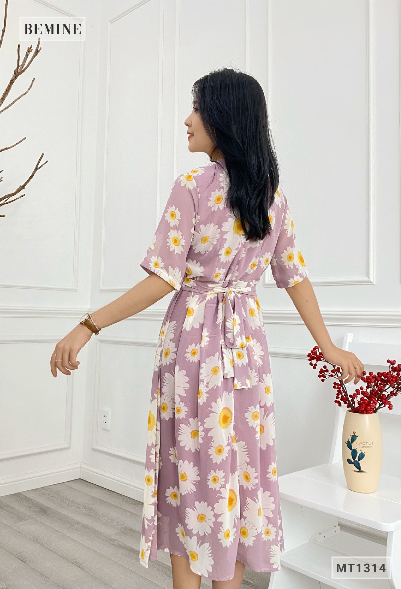 MT1314TIM - Đầm hoa xòe cổ đắp chéo