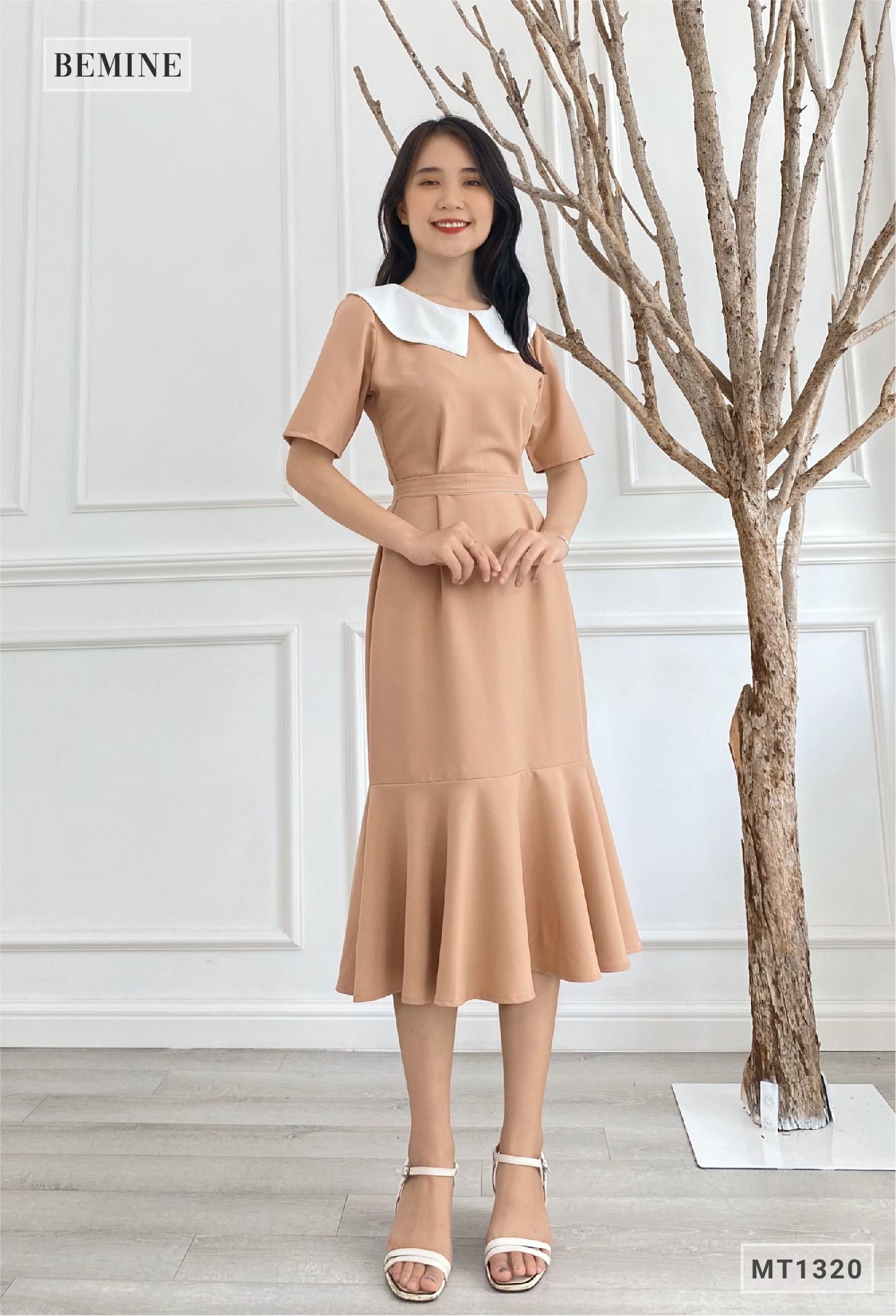 MT1320DA - Đầm cổ phối đuôi cá cột eo