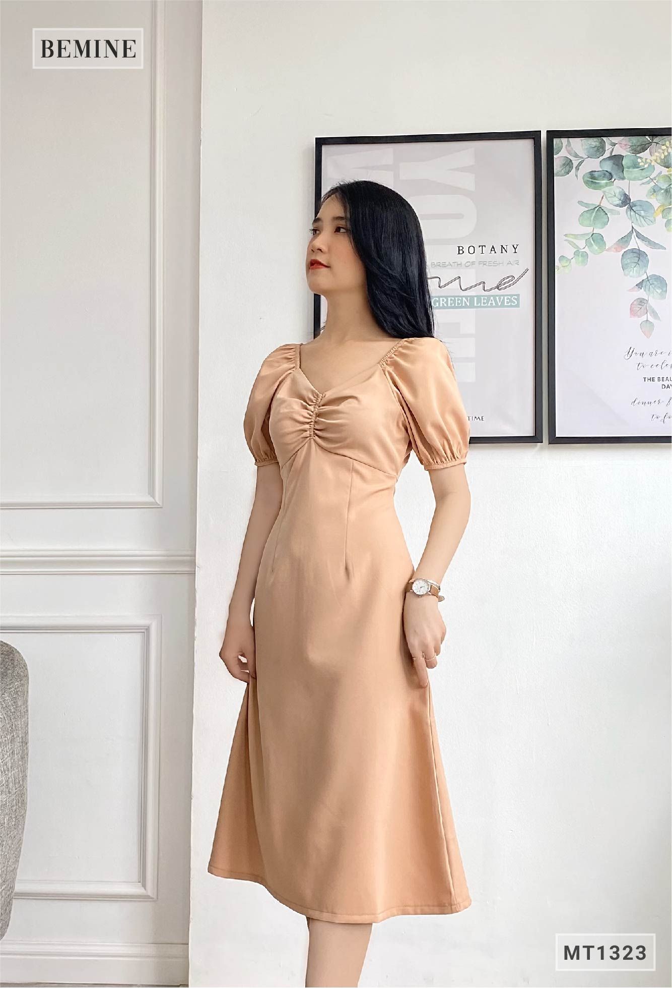 MT1323DA - Đầm tay phồng nhún ngực