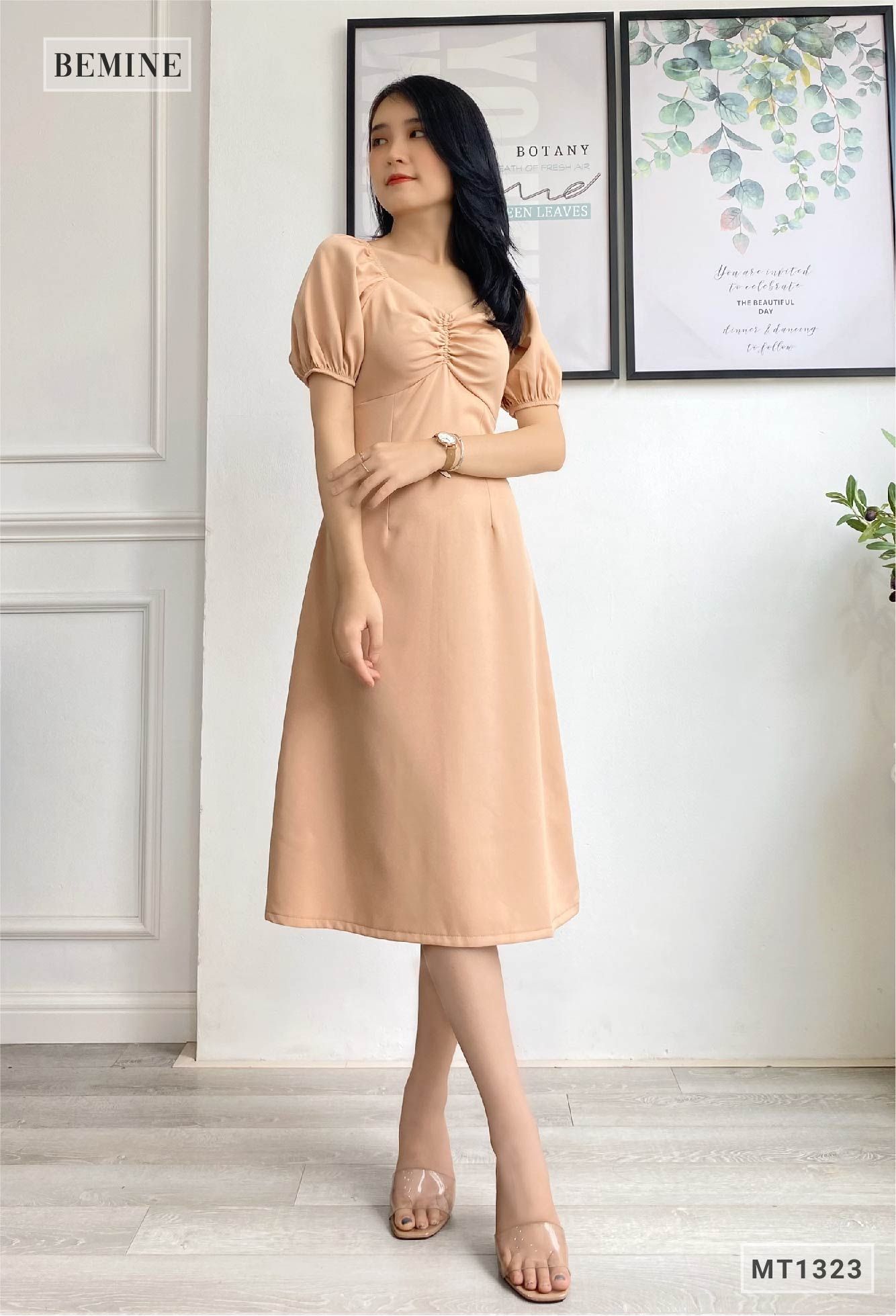 MT1323DA - Đầm tay phồng nhún ngực