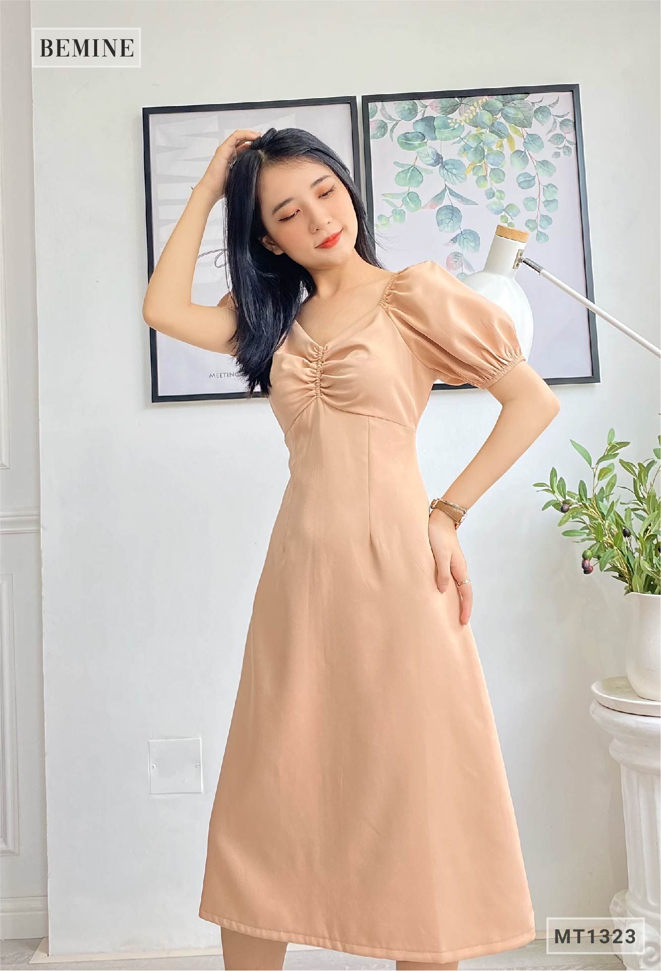 MT1323DA - Đầm tay phồng nhún ngực