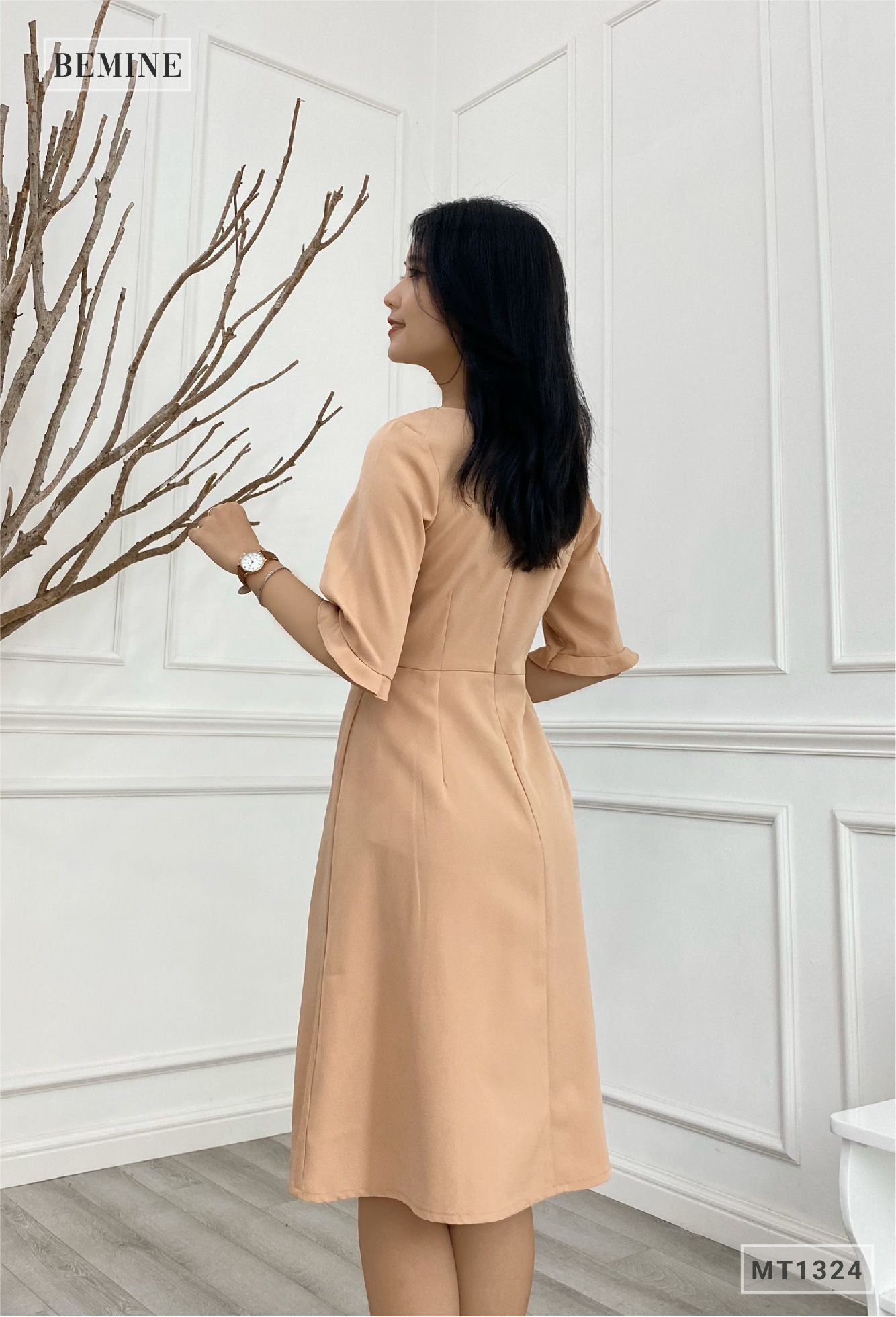 MT1324DA - Đầm cổ vuông xếp ly ngực