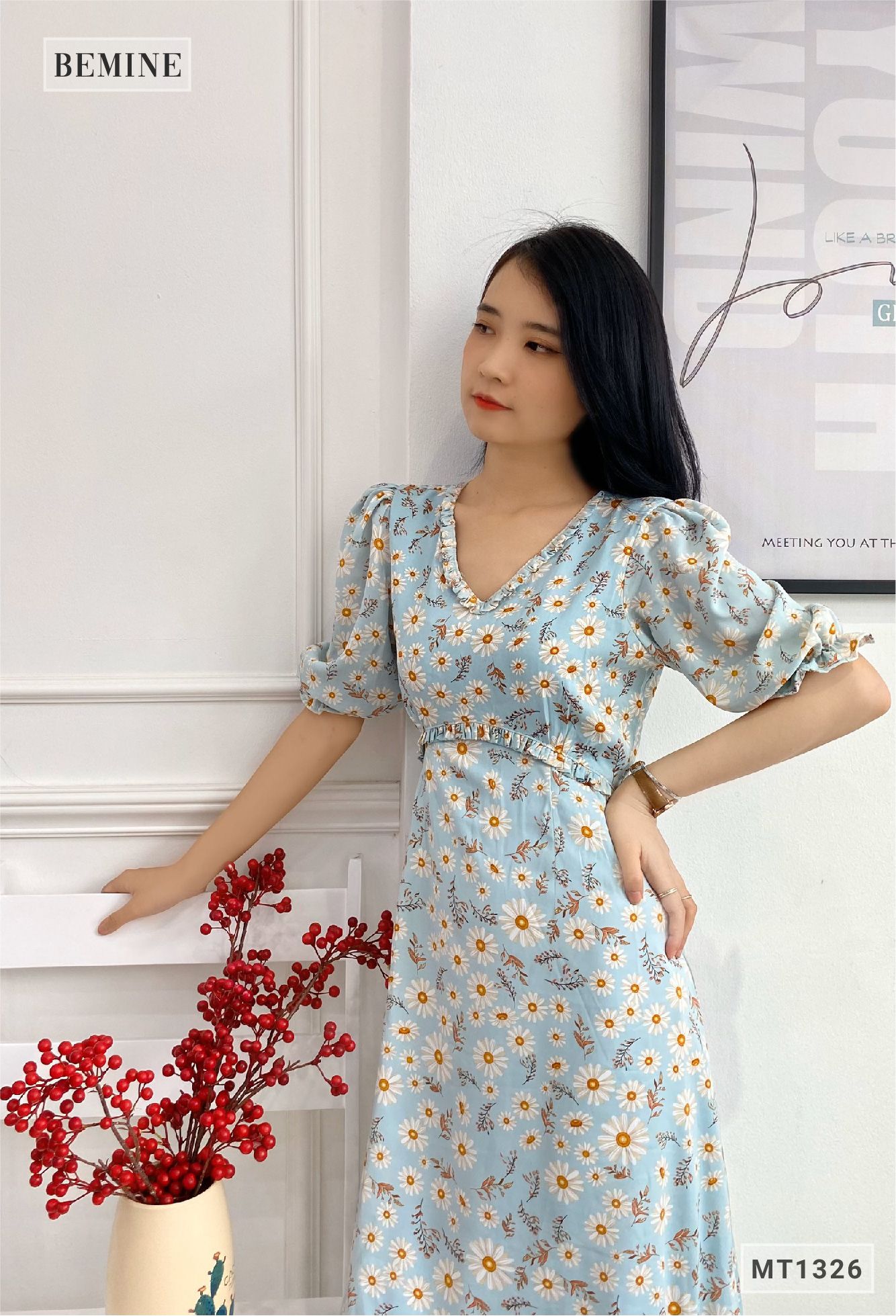 MT1326XANH - Đầm bèo cổ đuôi cá
