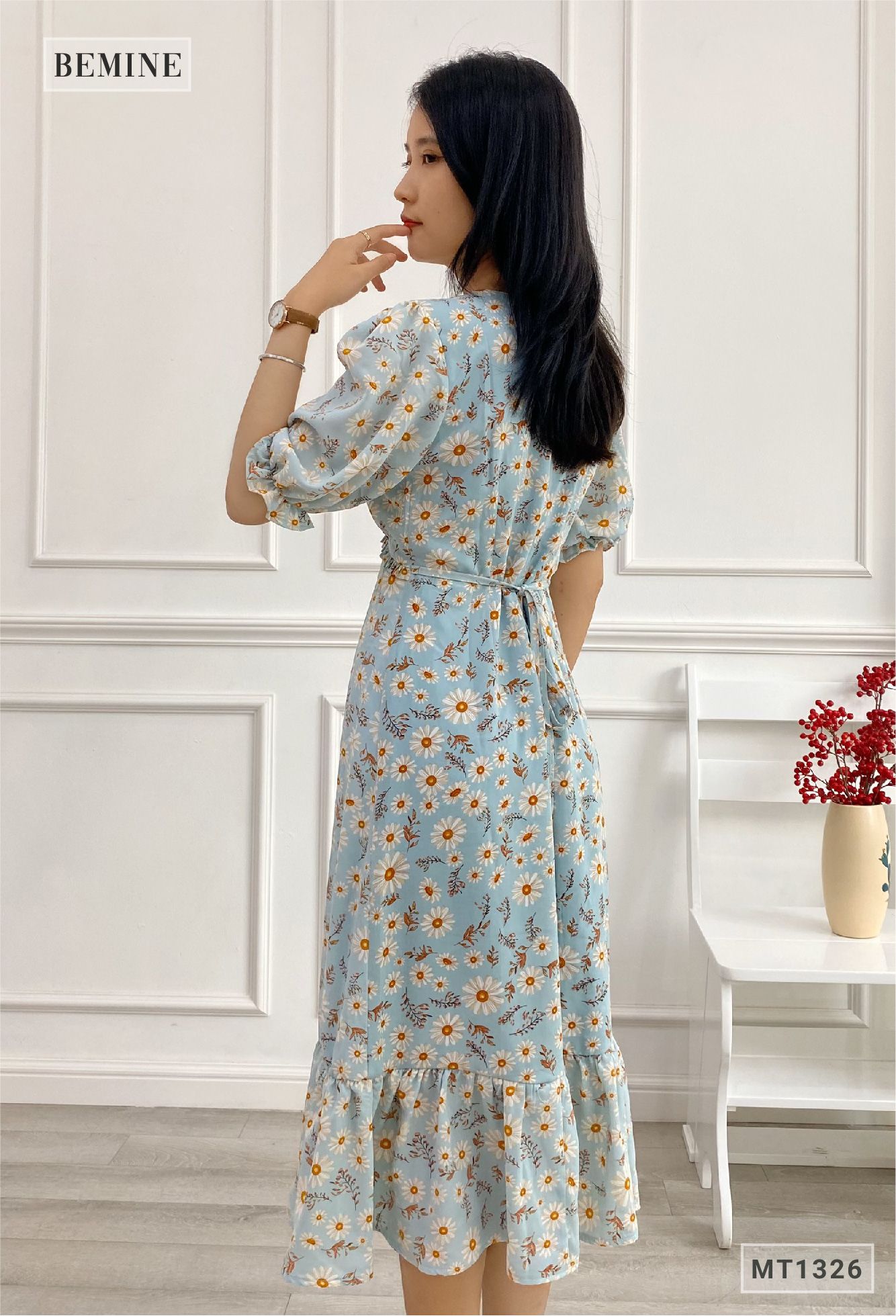 MT1326XANH - Đầm bèo cổ đuôi cá