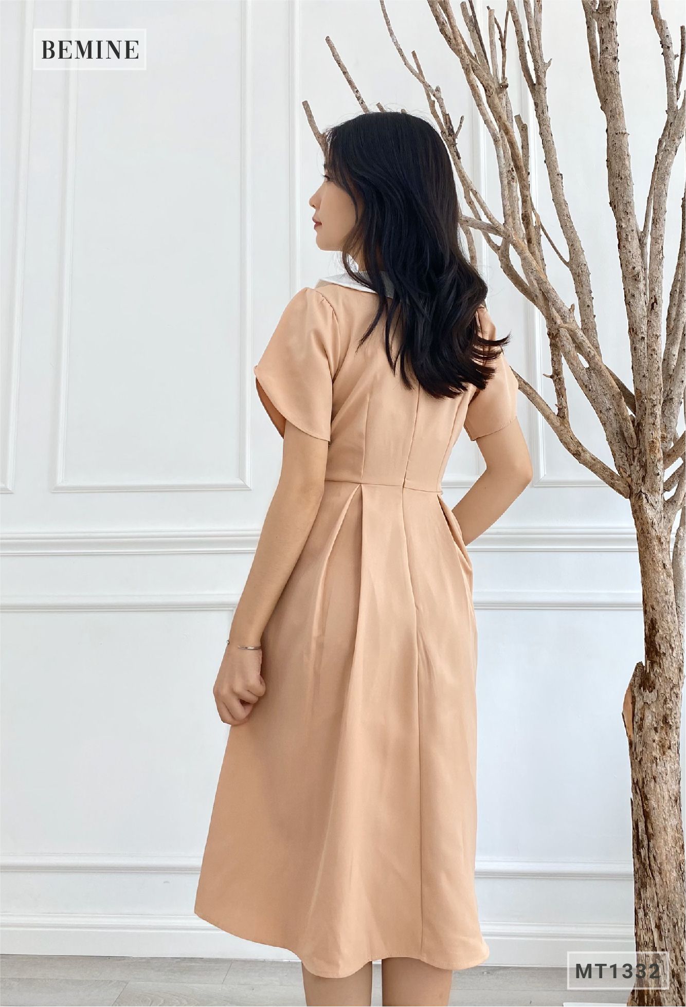 MT1332DA - Đầm xòe cổ phối có nơ