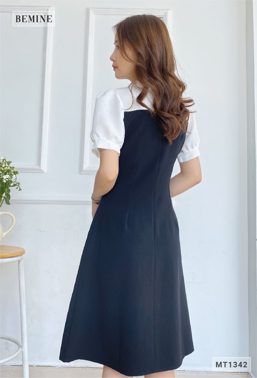 MT1342DEN - Đầm phối cổ tay có nơ