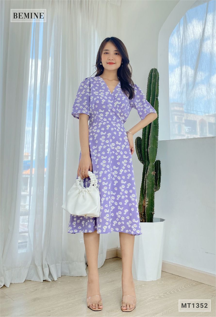 MT1352TIM - Đầm hoa đáp ngực dây eo