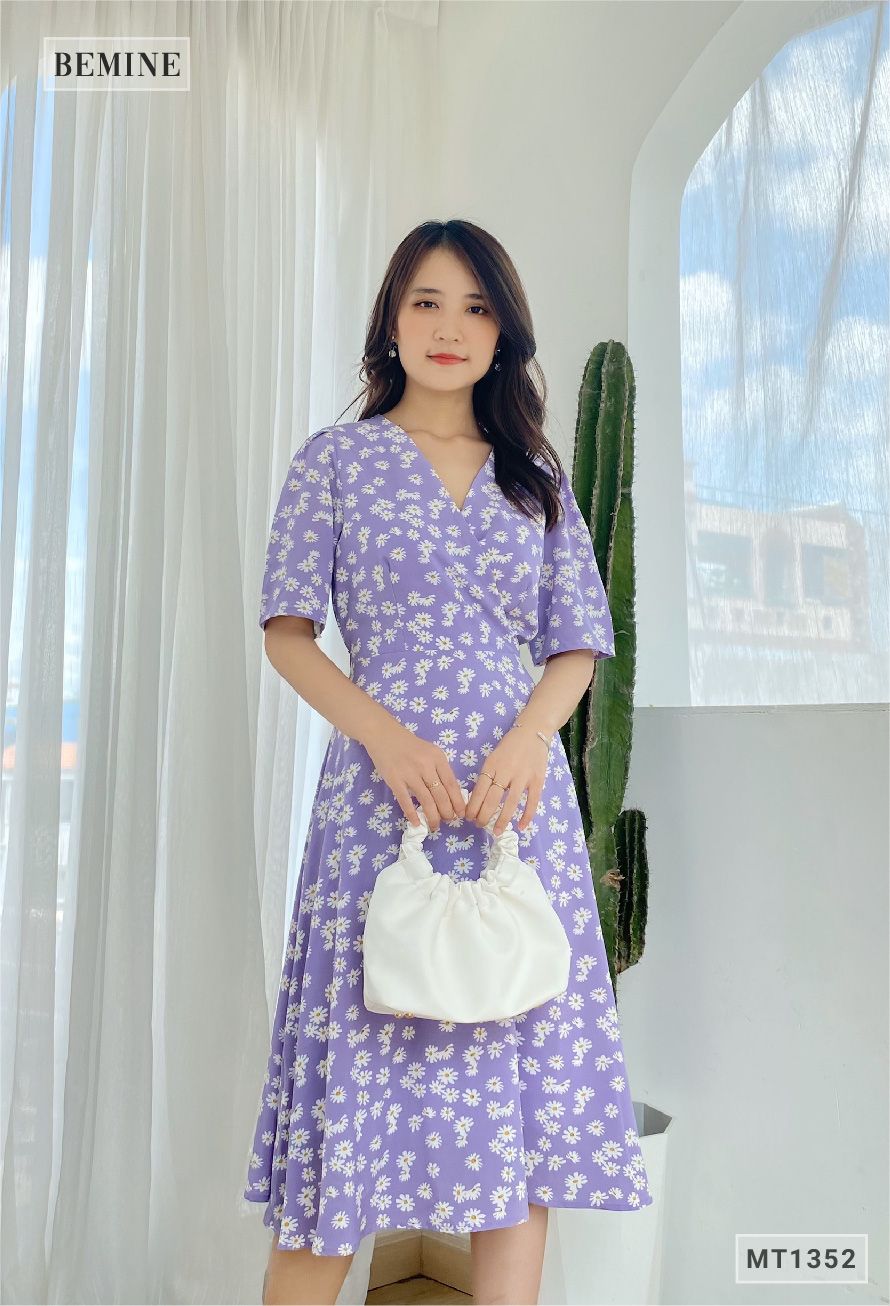 MT1352TIM - Đầm hoa đáp ngực dây eo