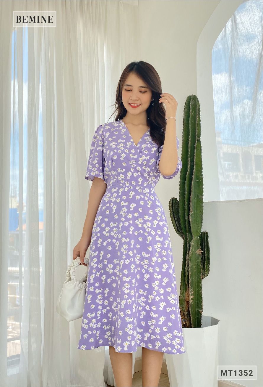 MT1352TIM - Đầm hoa đáp ngực dây eo
