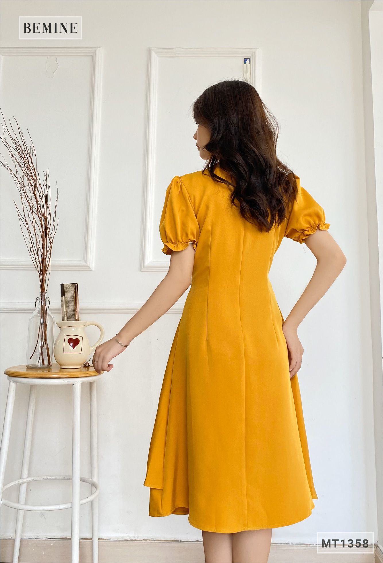 MT1358VANG - Đầm vạt eo bông ngực