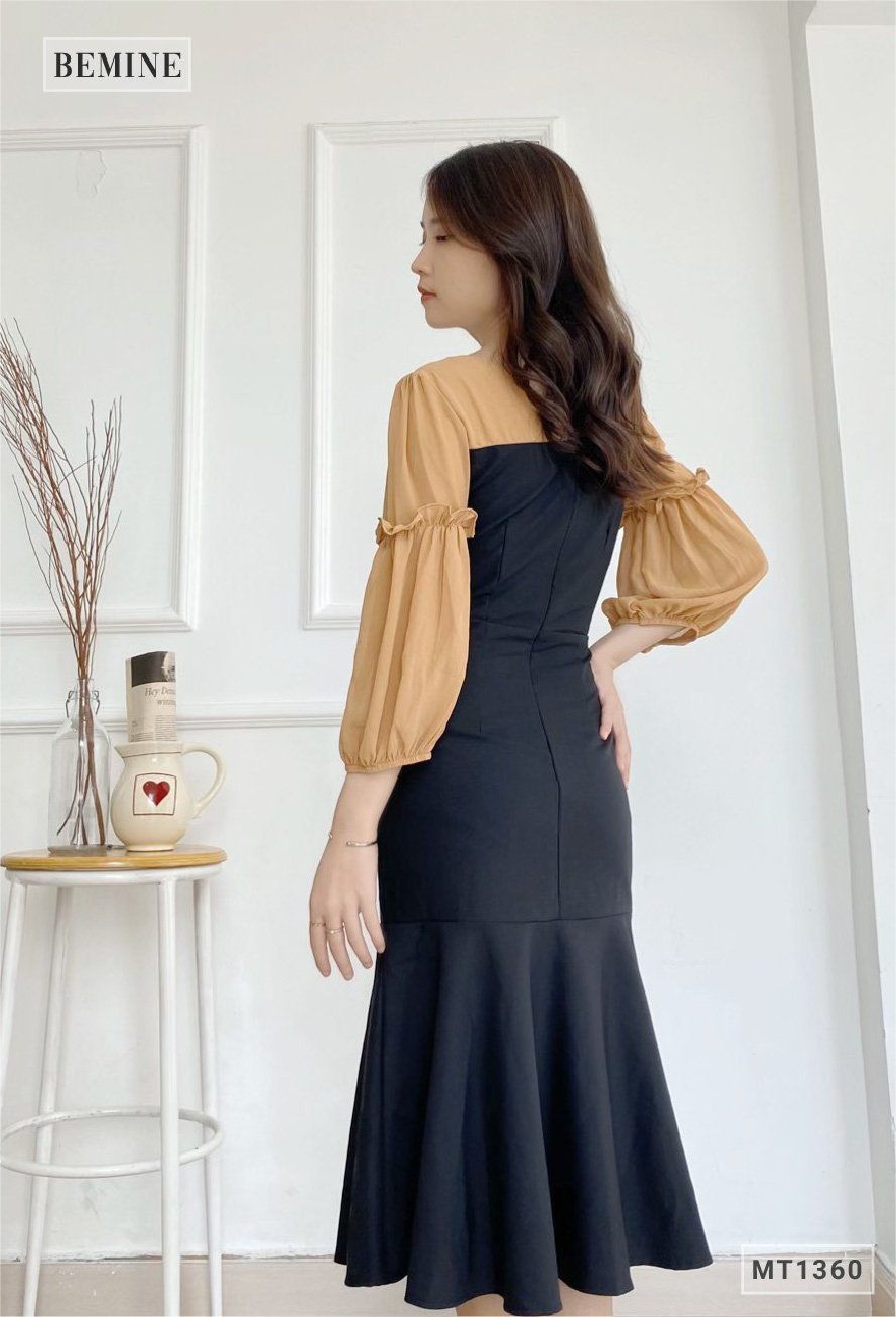 MT1360DEN - Đầm đuôi cá tay phối voan