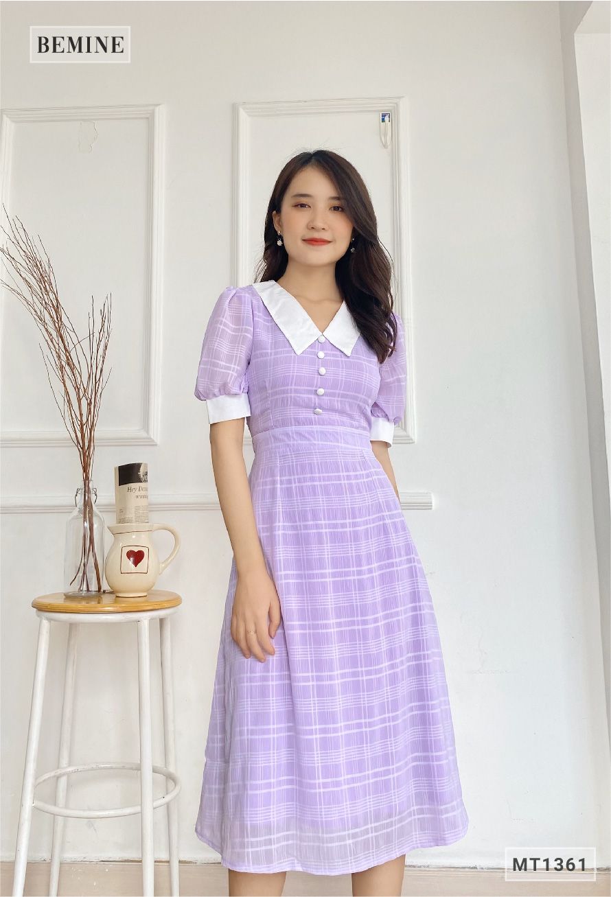 MT1361TIM - Đầm cổ phối đính 5 nút