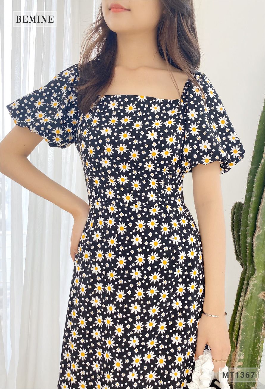 MT1367DEN - Đầm tay phồng đuôi cá