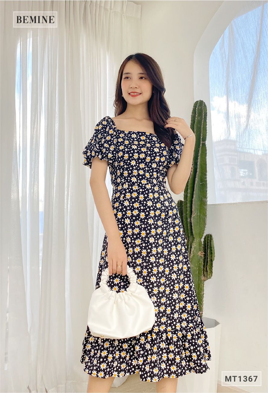 MT1367DEN - Đầm tay phồng đuôi cá