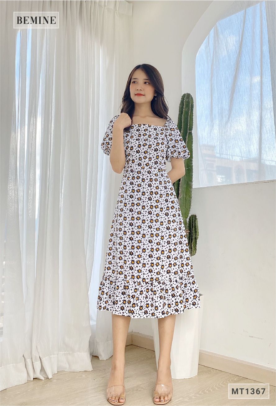 MT1367TRANG - Đầm tay phồng đuôi cá