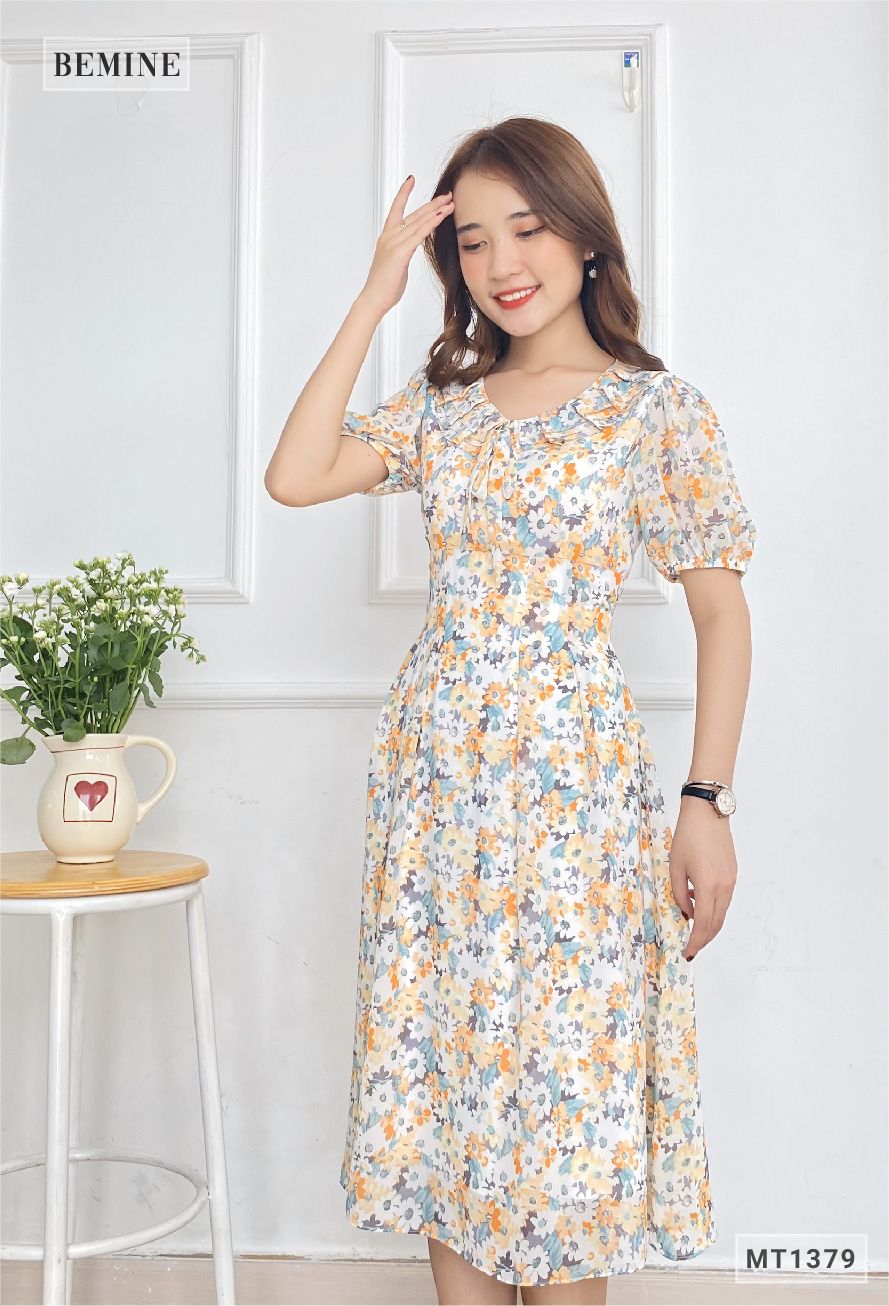 MT1379CAM - Đầm hoa cổ tym có nơ