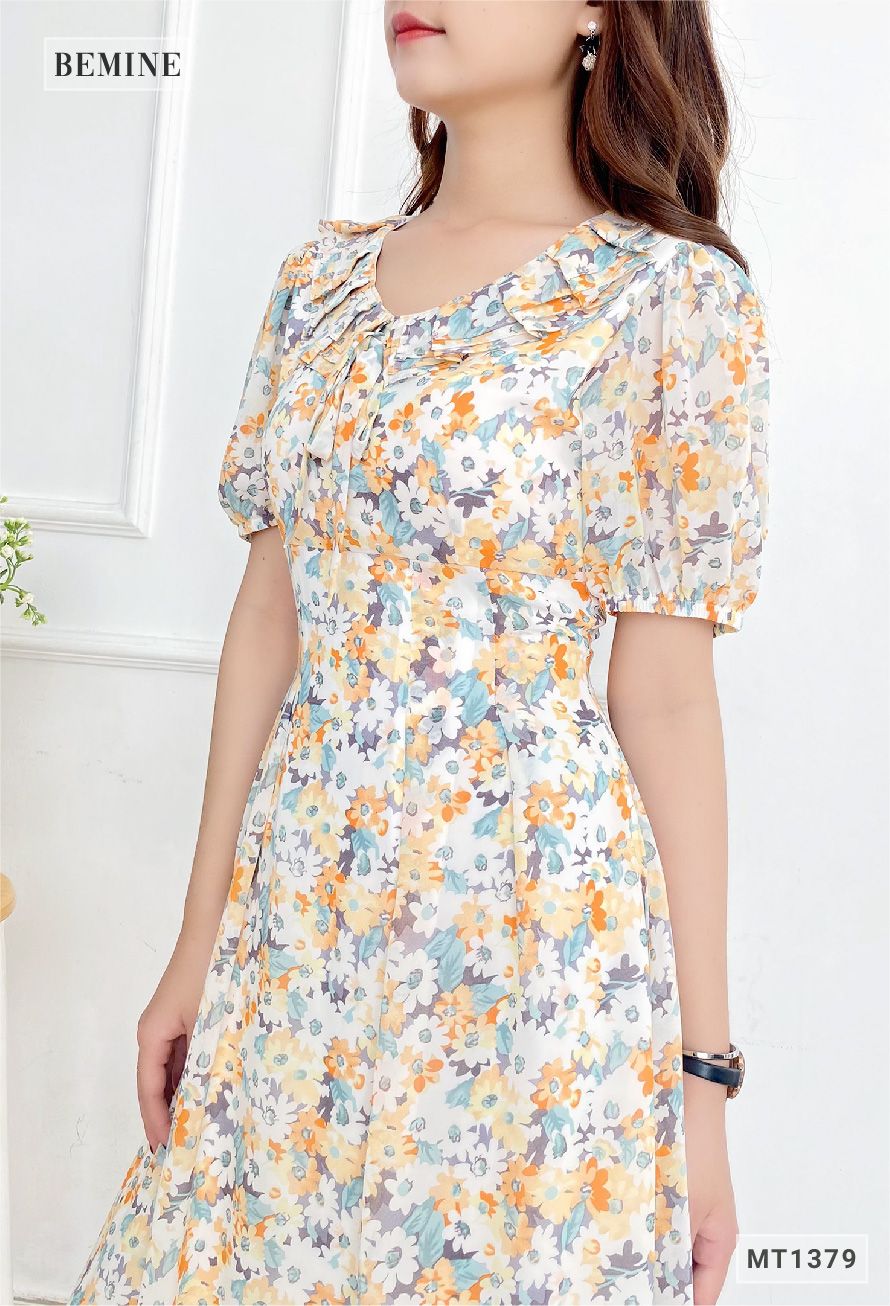 MT1379CAM - Đầm hoa cổ tym có nơ
