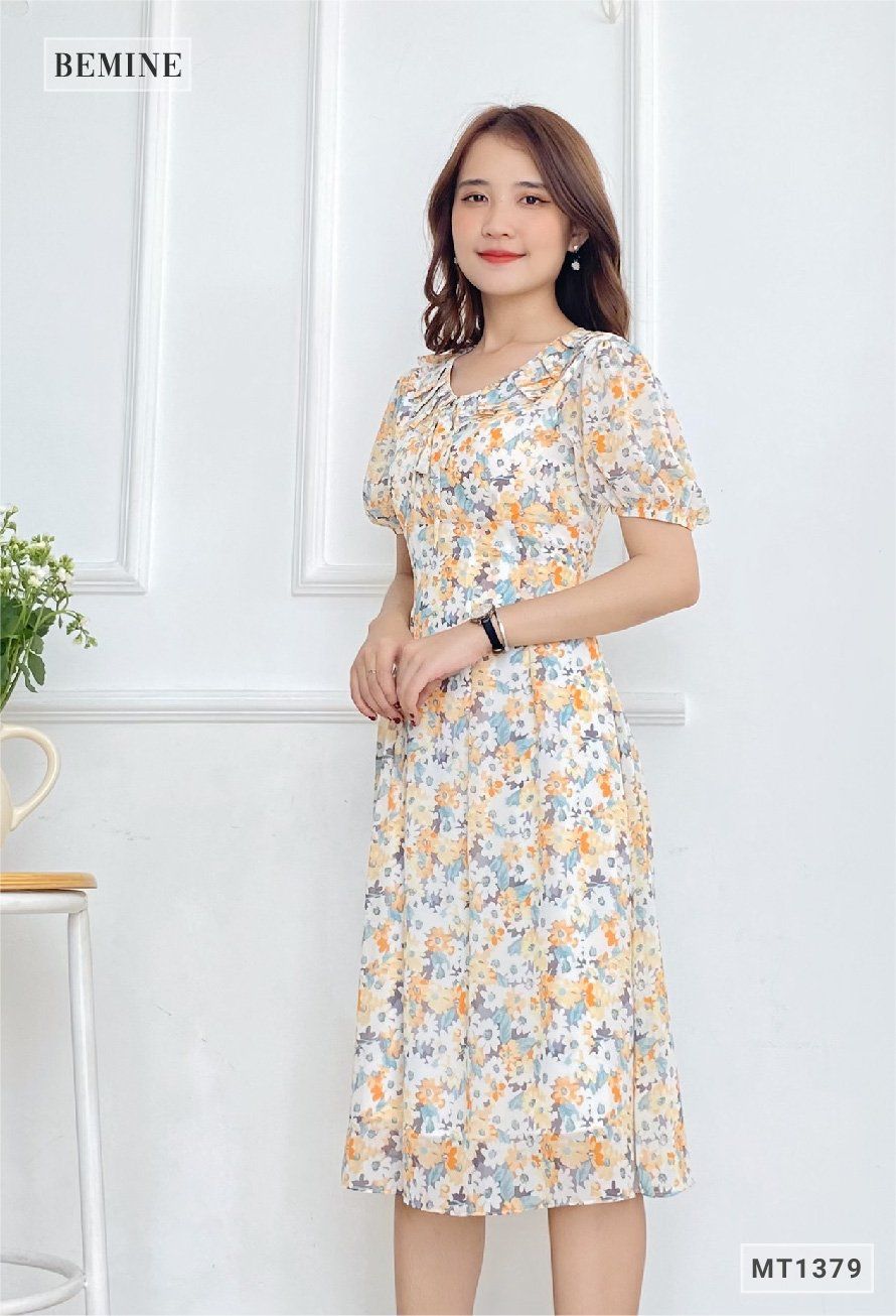 MT1379CAM - Đầm hoa cổ tym có nơ