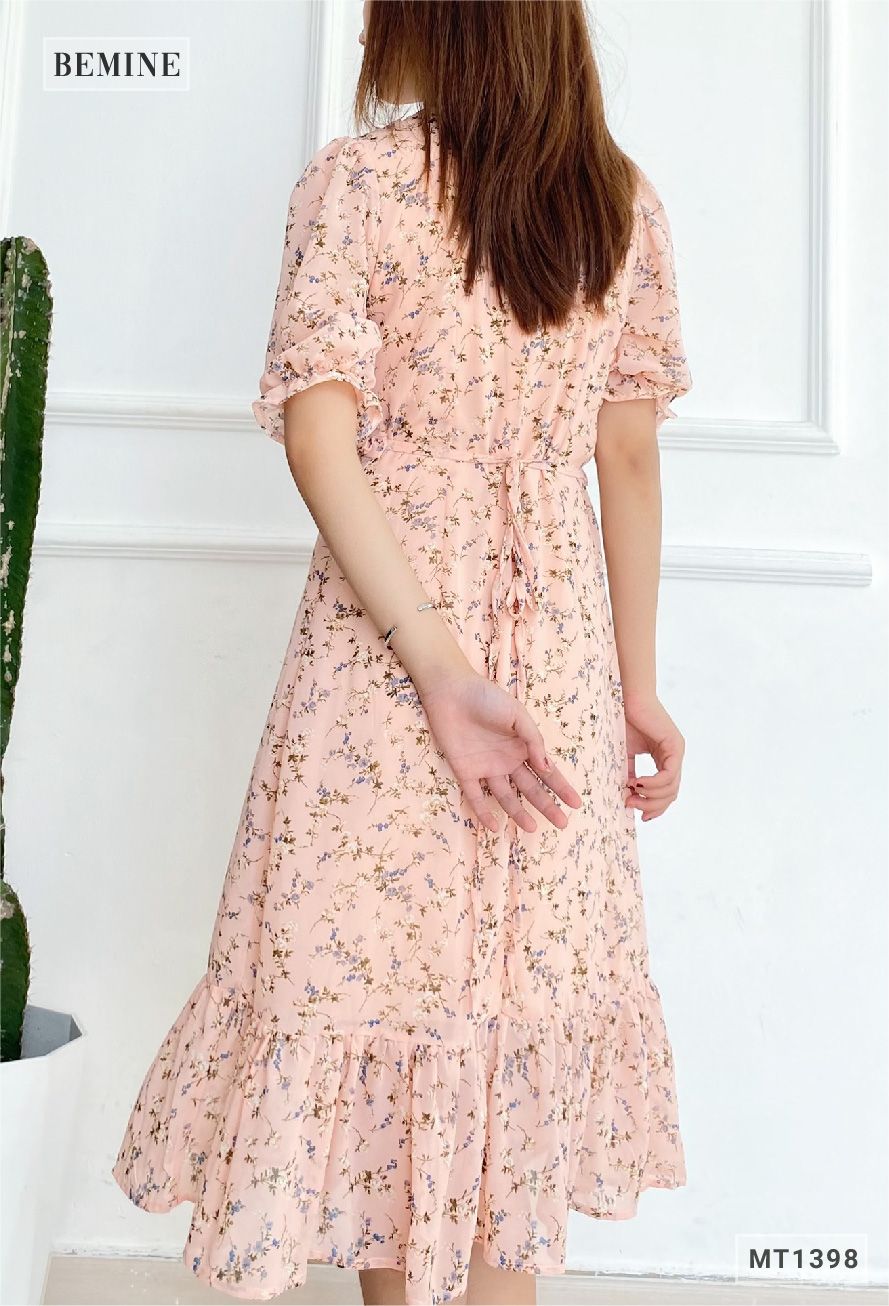 MT1398HONG - Đầm bèo cổ đuôi cá