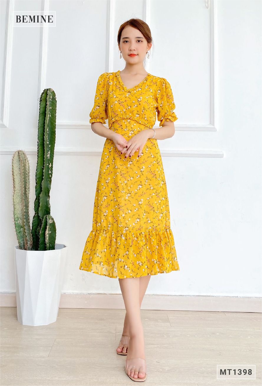 MT1398VANG - Đầm bèo cổ đuôi cá