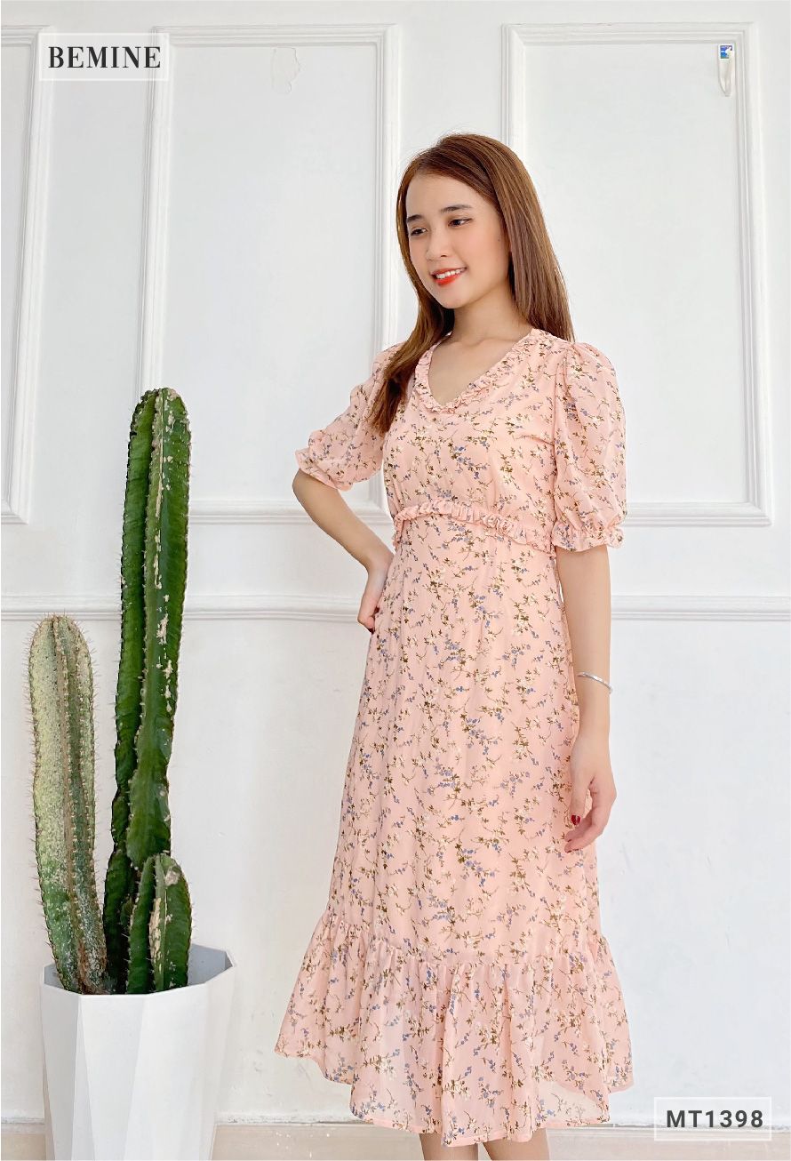 MT1398HONG - Đầm bèo cổ đuôi cá