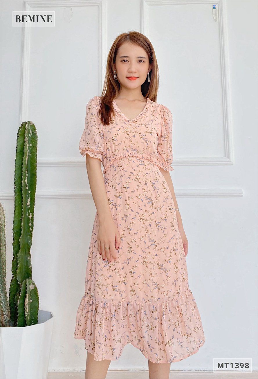 MT1398HONG - Đầm bèo cổ đuôi cá
