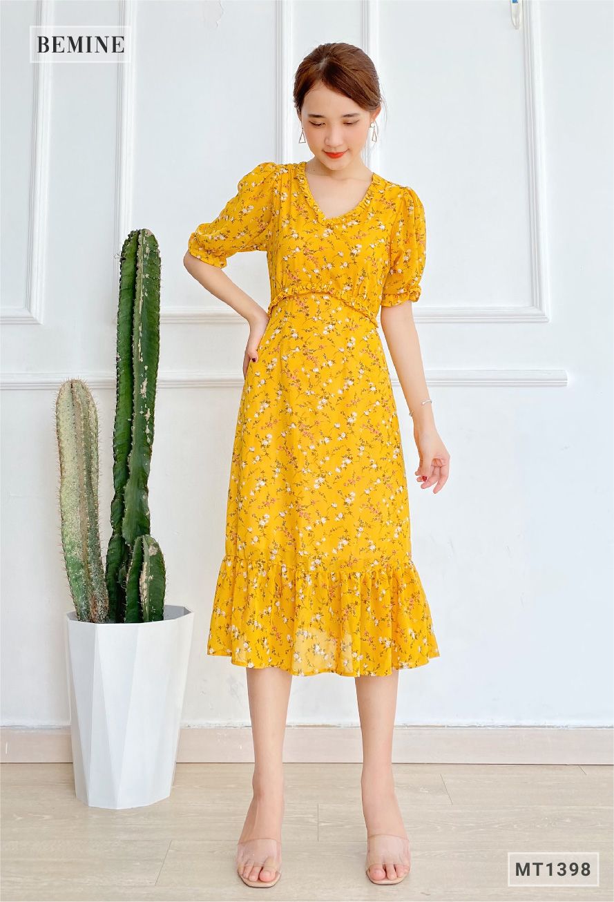 MT1398VANG - Đầm bèo cổ đuôi cá