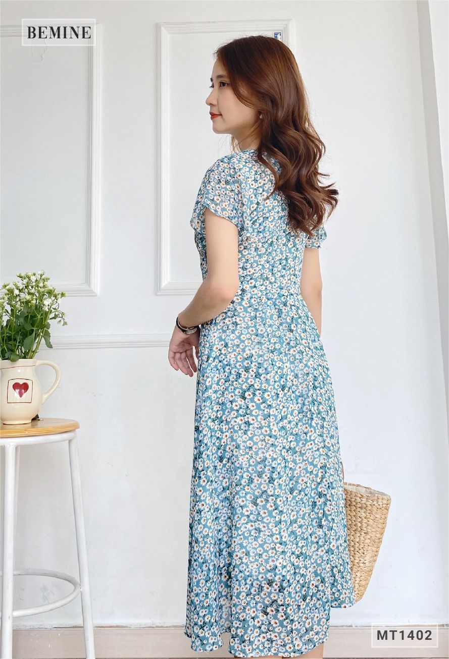 MT1402XANH - Đầm cổ tym tay cánh tiên