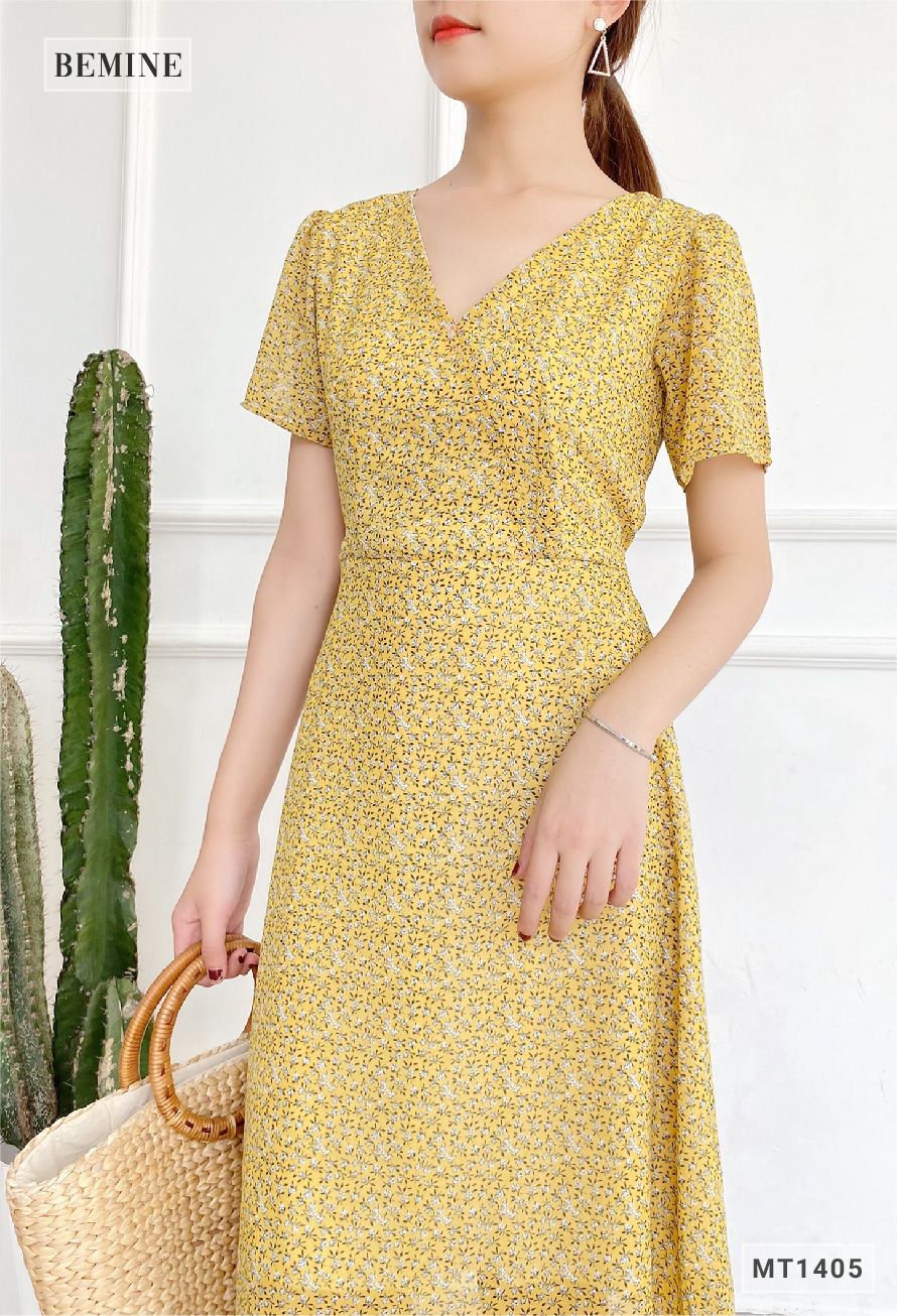 MT1405VANG - Đầm hoa nhí đáp ngực