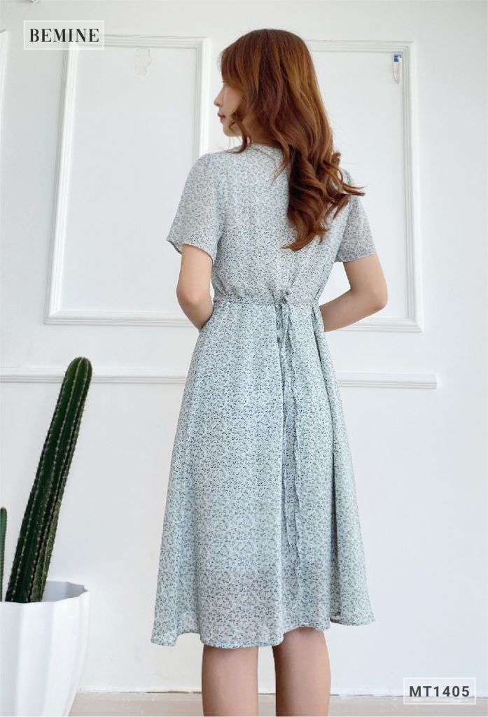 MT1405XANH - Đầm hoa nhí đáp ngực