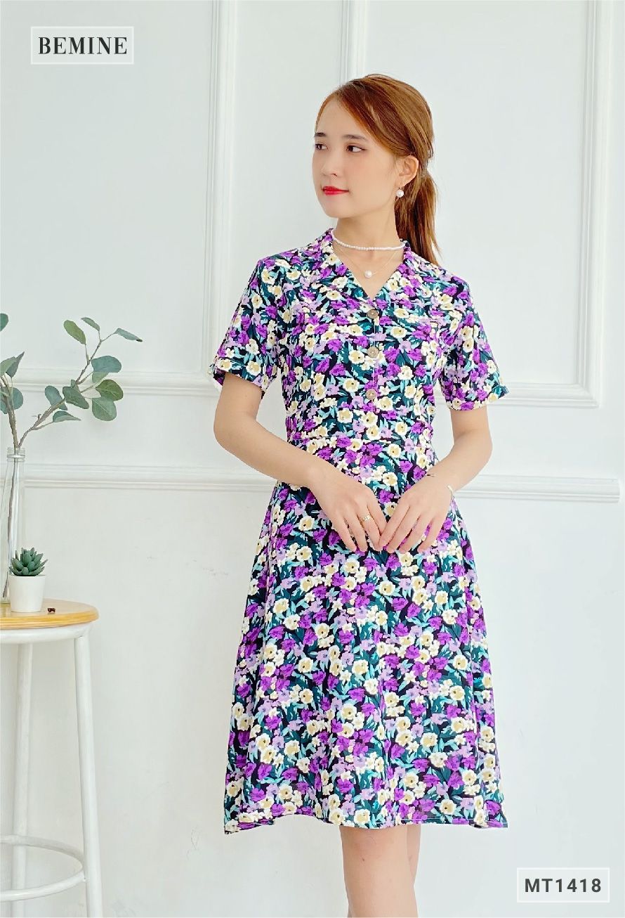 MT1418TIM - Đầm hoa cổ sơmi
