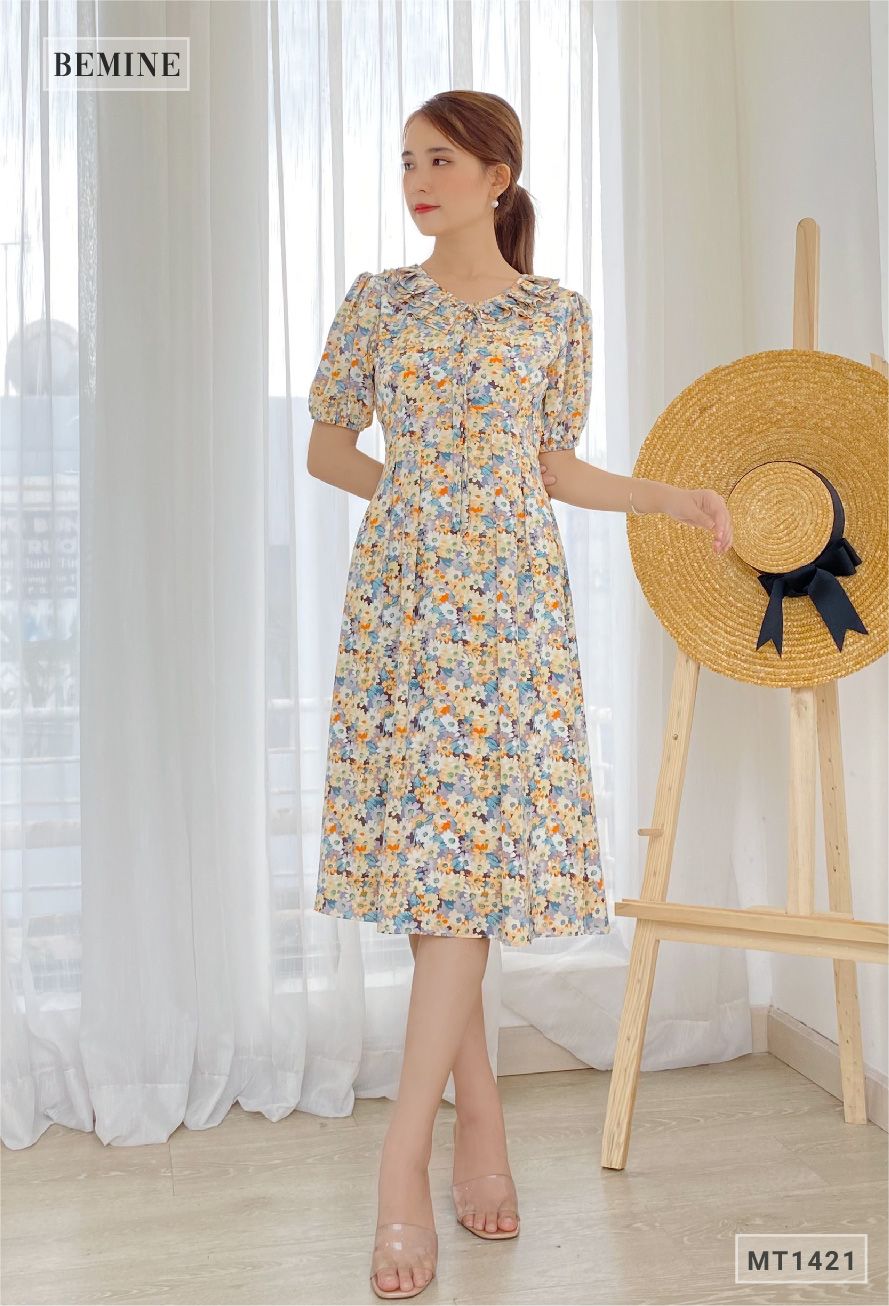 MT1421CAM - Đầm hoa cổ tim có nơ